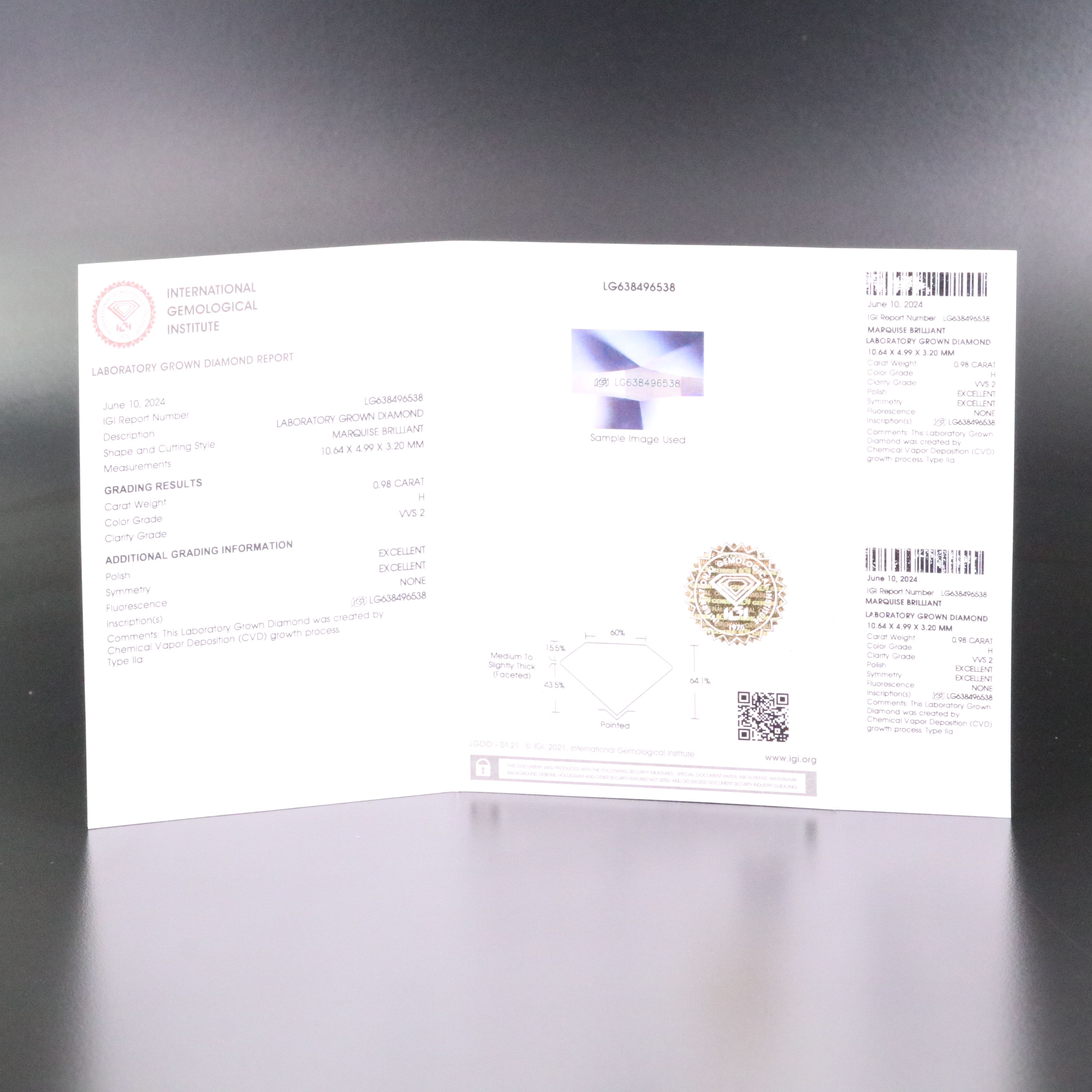 Loose 0.98 CT Lab Grown Diamond with IGI Report