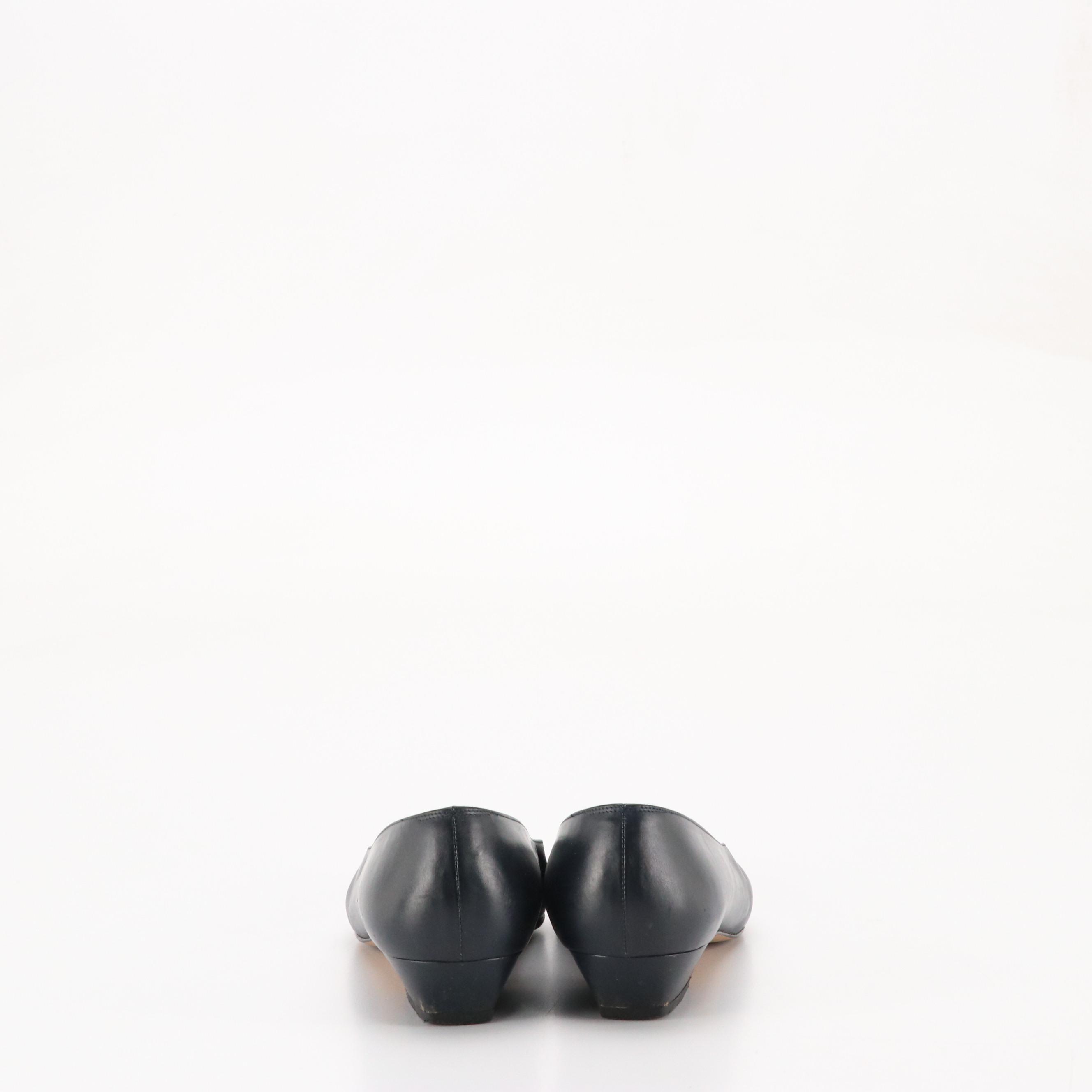 Salvatore Ferragamo Vintage Navy Nubuck and Calfskin Low-Heeled Shoes, in Boxes