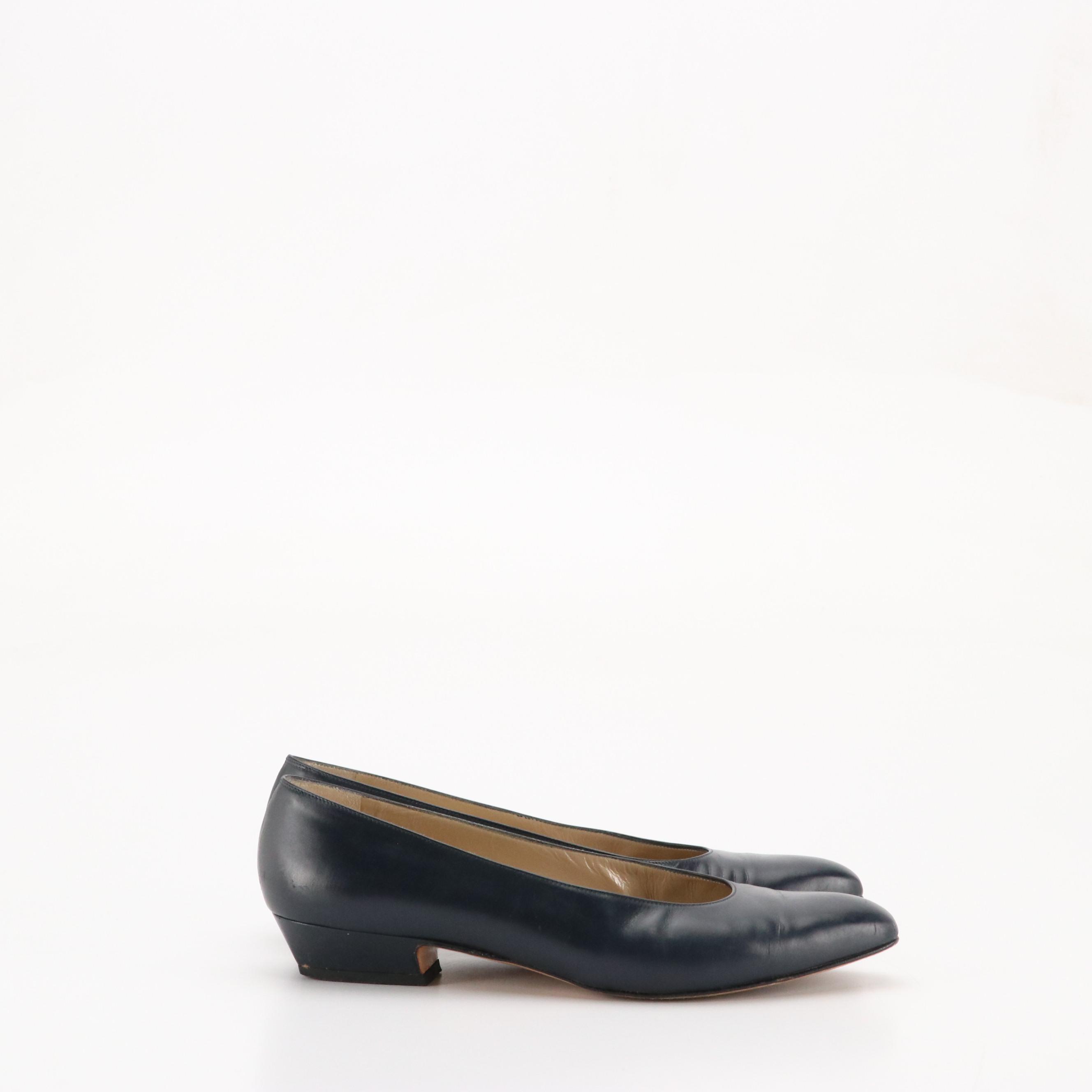 Salvatore Ferragamo Vintage Navy Nubuck and Calfskin Low-Heeled Shoes, in Boxes