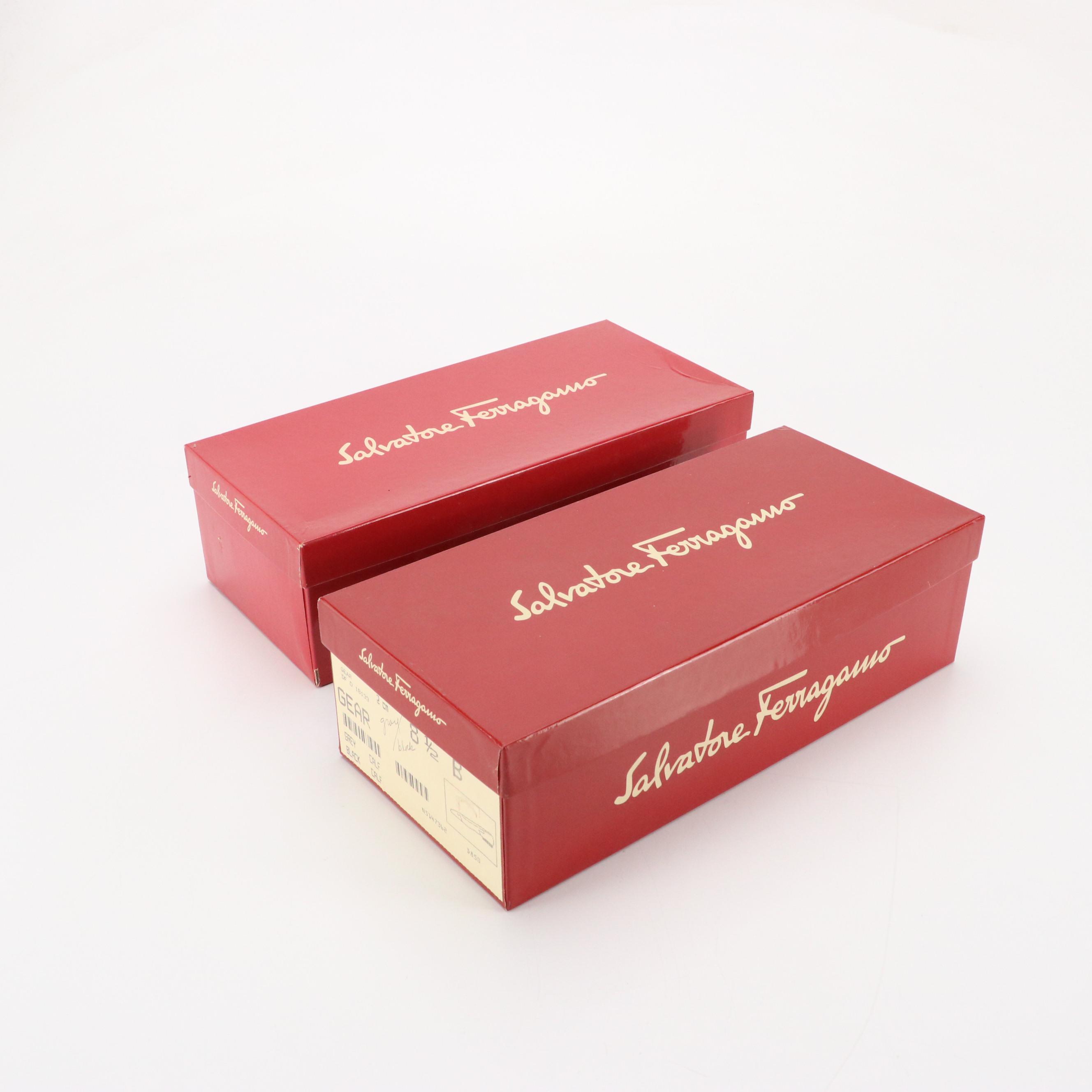 Salvatore Ferragamo Vintage Low-Heeled Leather Shoes in Boxes