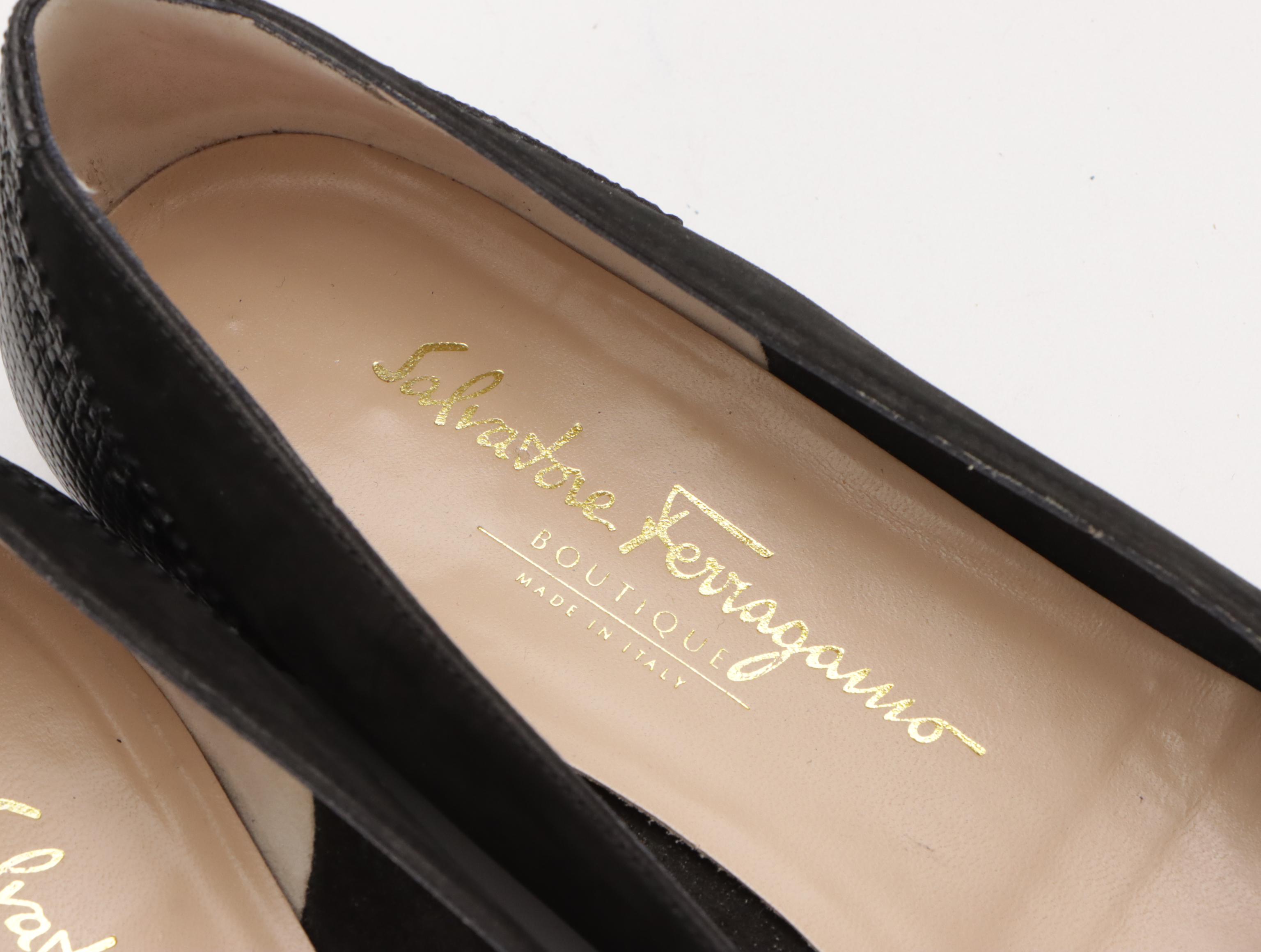Salvatore Ferragamo Satin "Snella" Evening Heels, "Roe" Loafer Flats, With Boxes