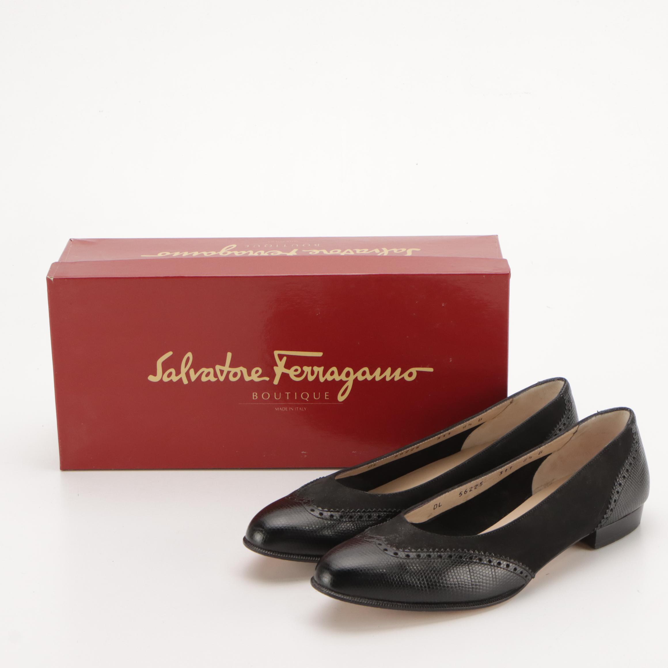 Salvatore Ferragamo Satin "Snella" Evening Heels, "Roe" Loafer Flats, With Boxes