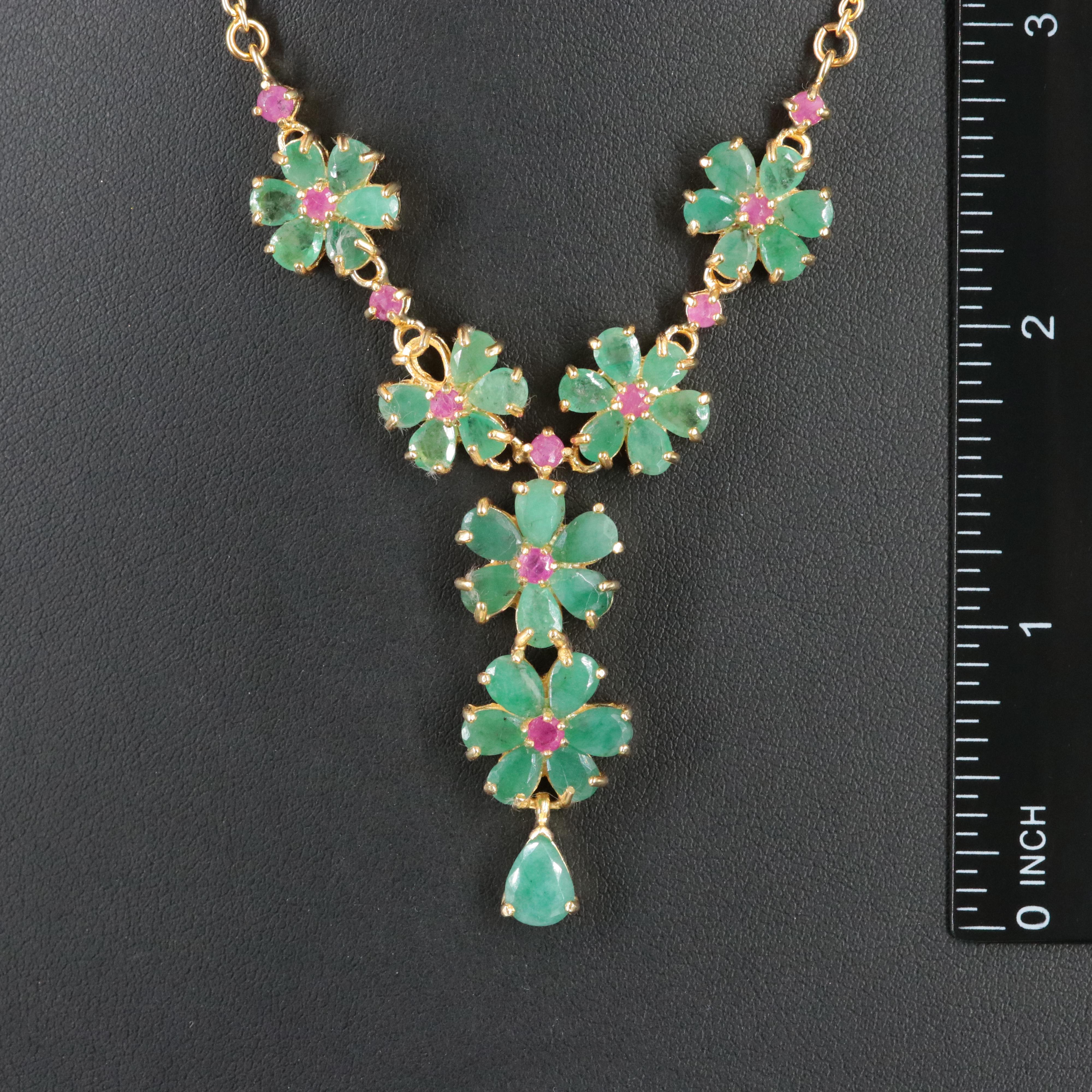 Sterling Emerald and Ruby Y Necklace