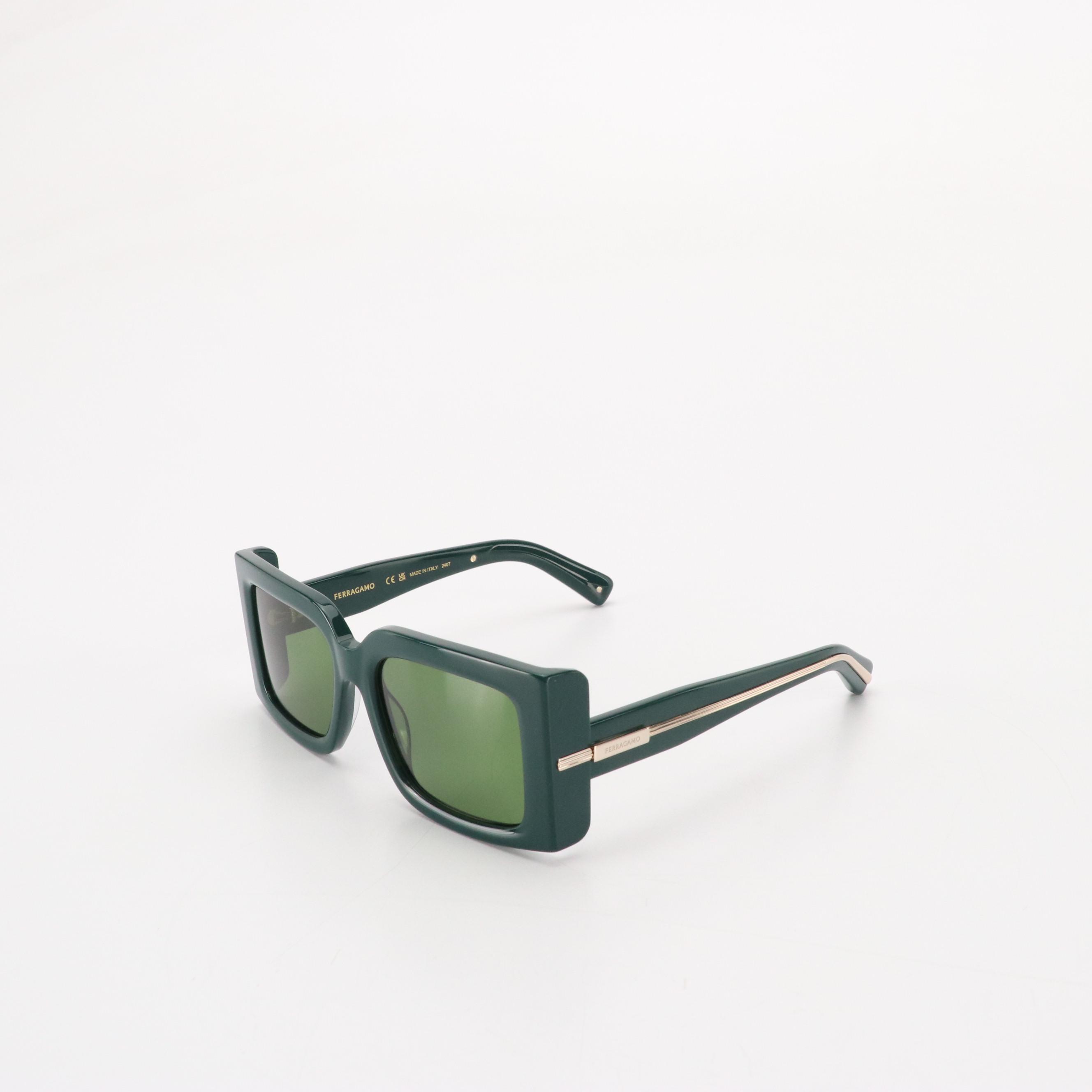 Salvatore Ferragamo SF2032S Green Square Frame and Lens Sunglasses W/ Case & Box