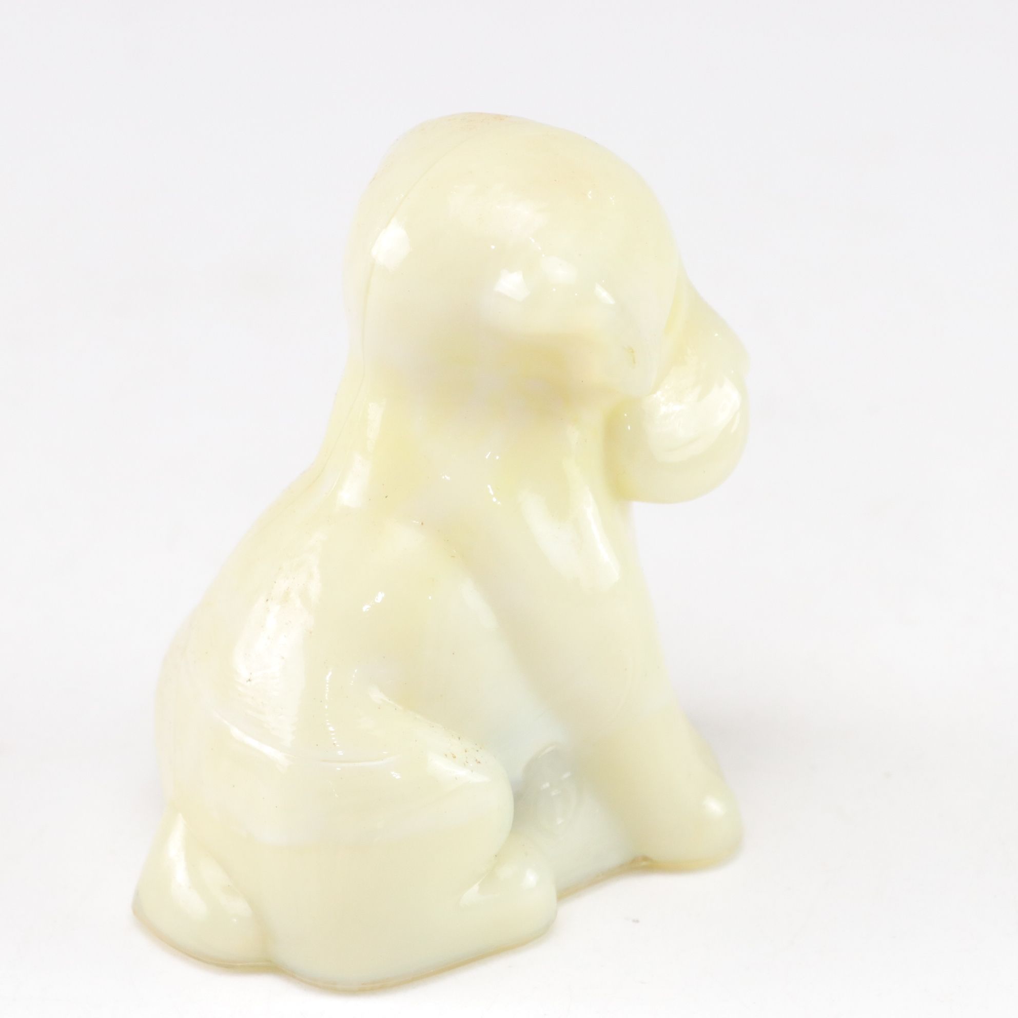 Uranium Glass Degenhart "Pooch" and Shoes Featured In Pastel Glass Collection