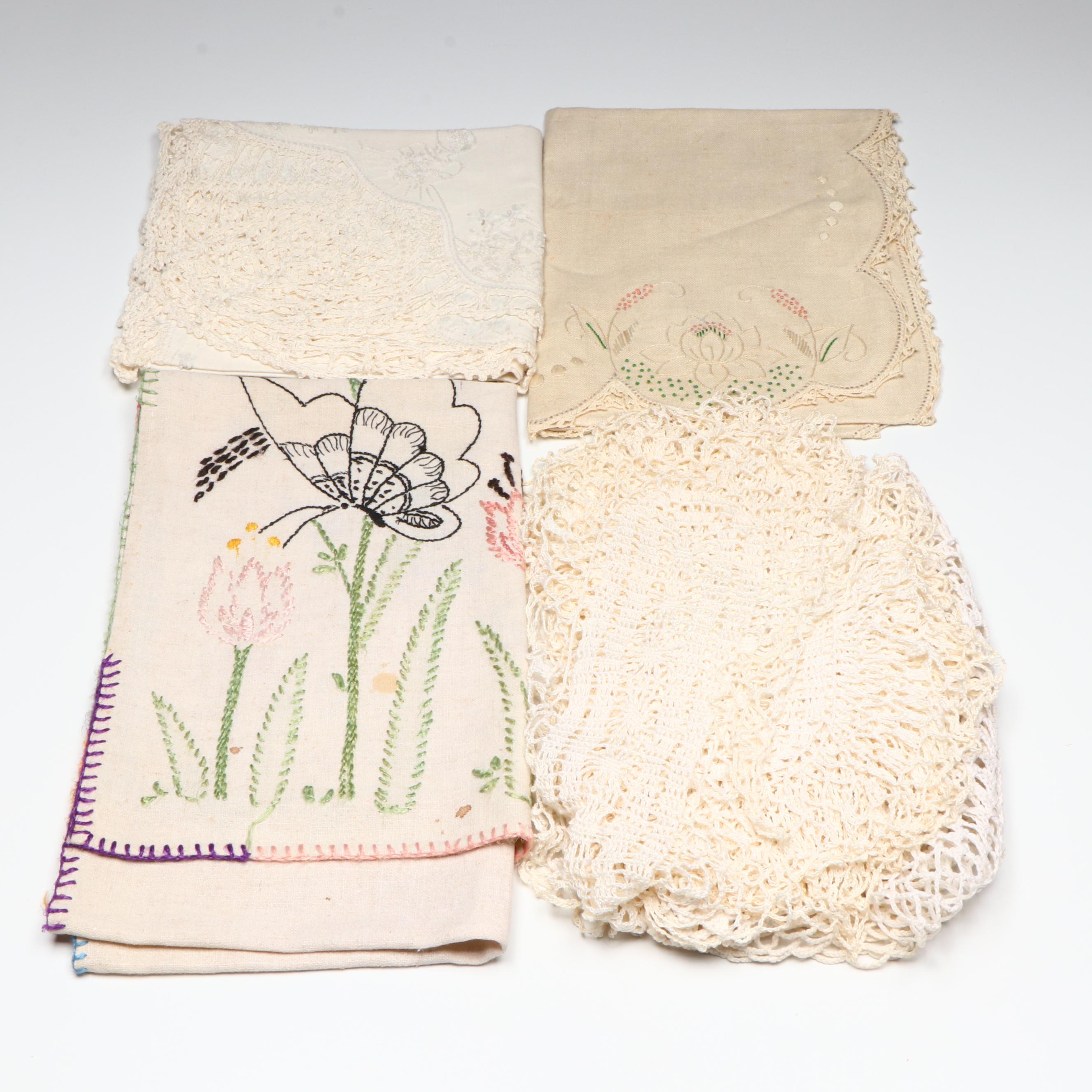 Vintage Table Linens with Faux Book Box and Other Decor, 20th Century