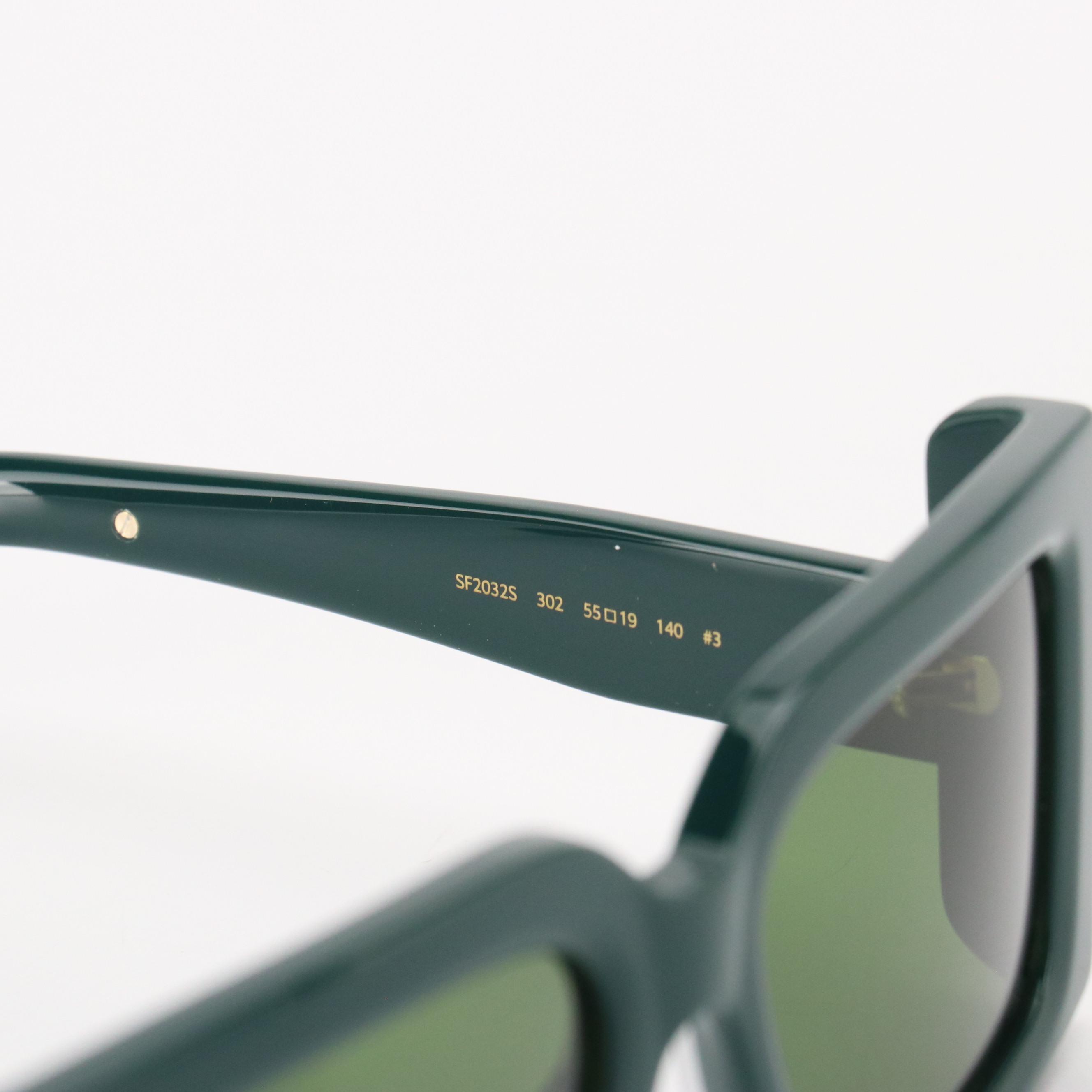 Salvatore Ferragamo SF2032S Green Square Frame and Lens Sunglasses w/ Case & Box