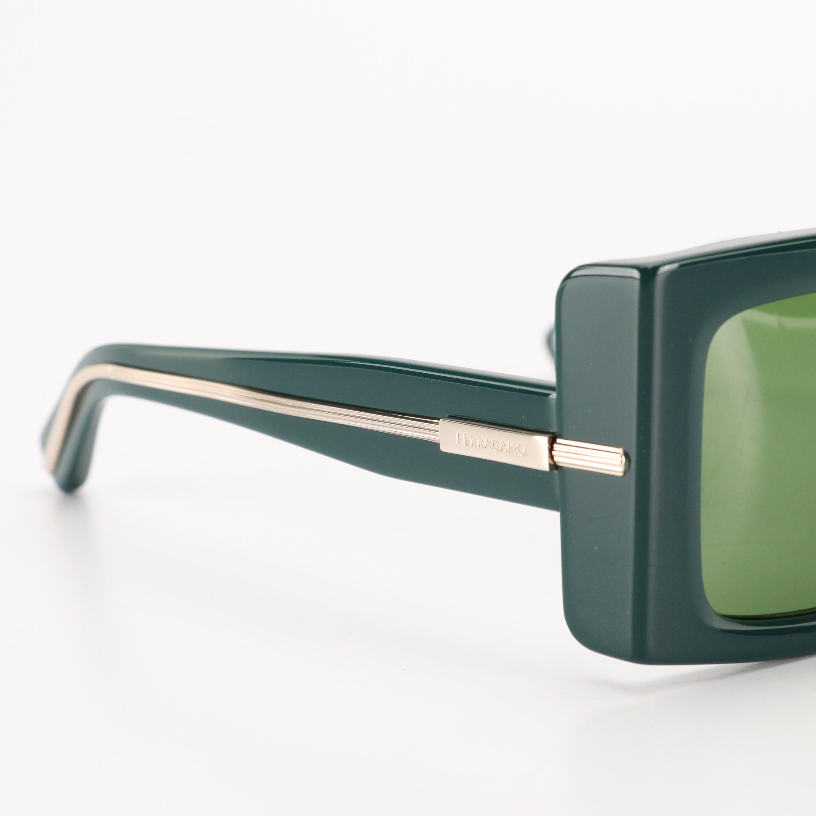 Salvatore Ferragamo SF2032S Green Square Frame and Lens Sunglasses w/ Case & Box