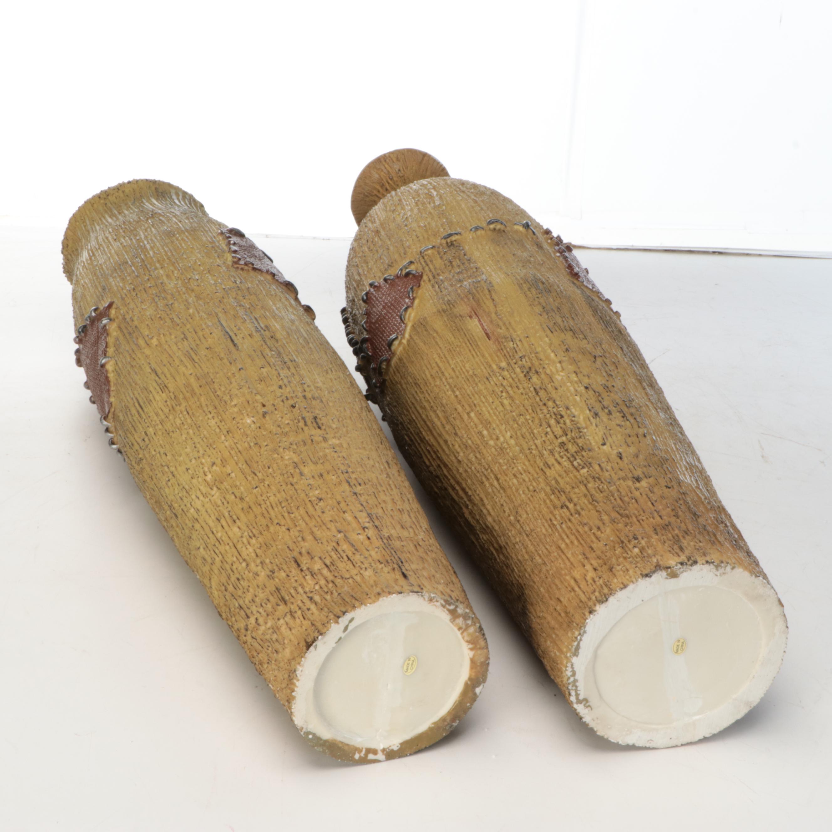 Ochre Yellow Textured Resin Floor Vase Pair