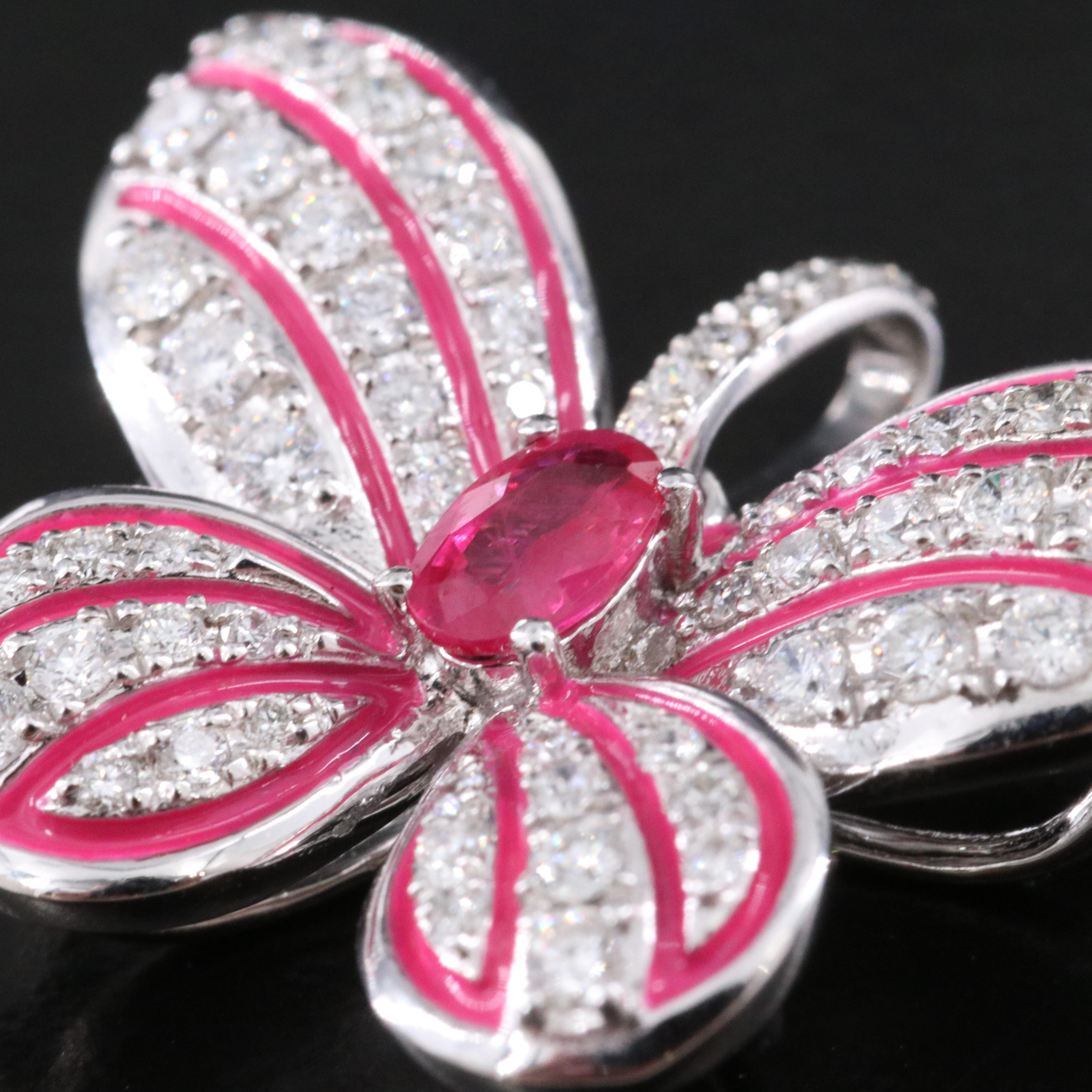 EFFY 14K Ruby, Diamond and Enamel Butterfly Pendant