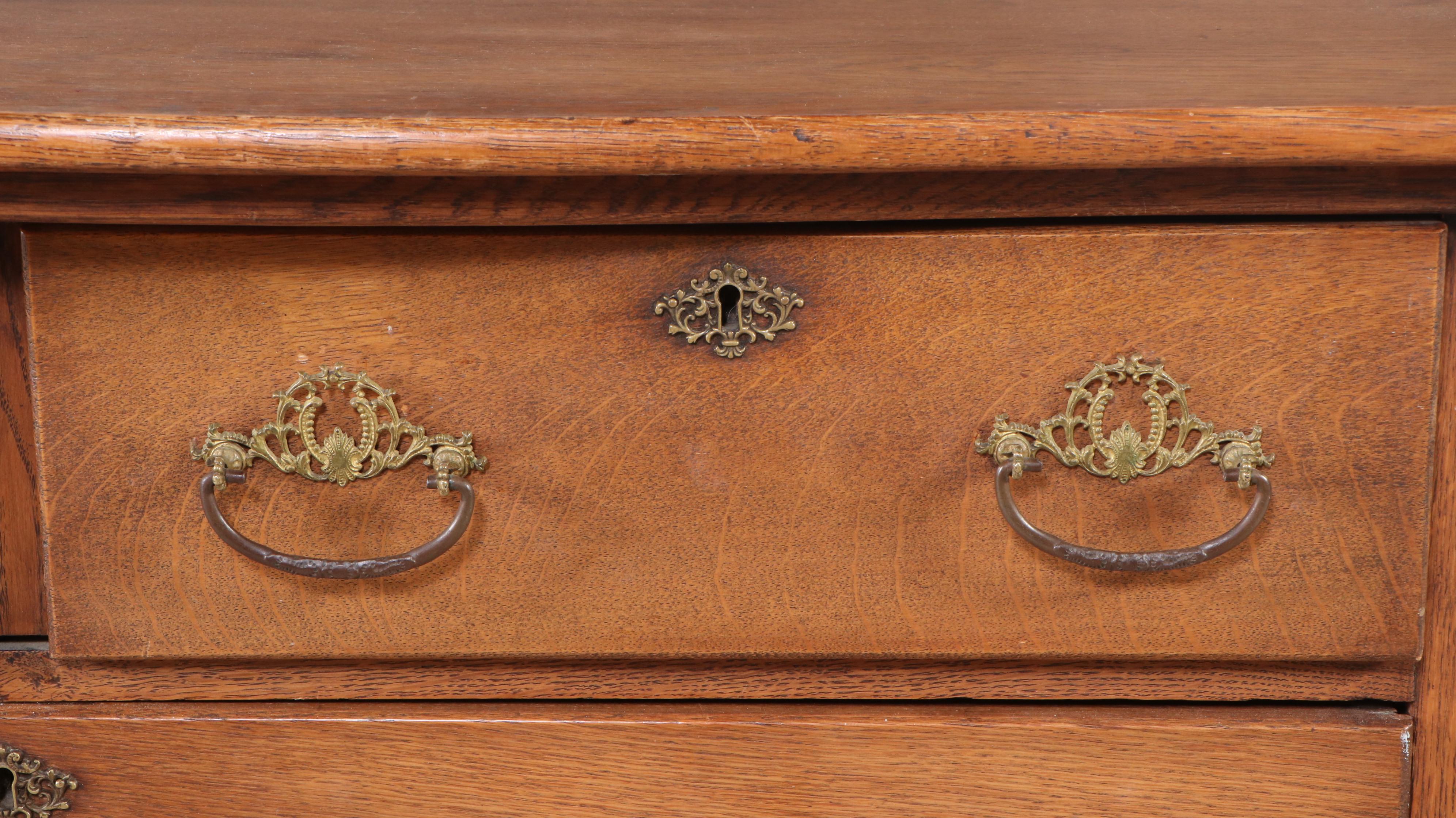 Oak Serpentine-Top Dresser and Mirror, Early 20th Century