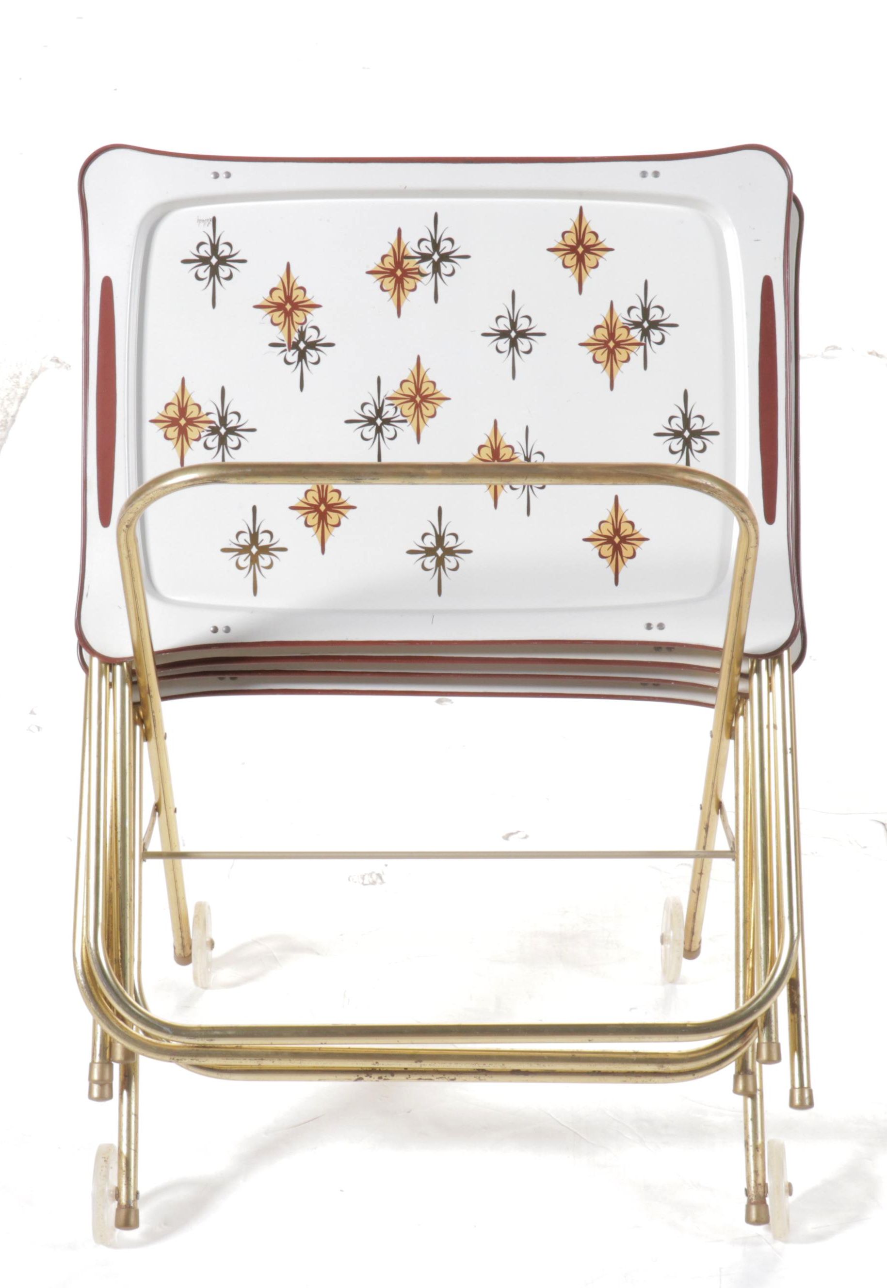 Set of Mid Century Modern Brass Finish and Enamel Tray Tables