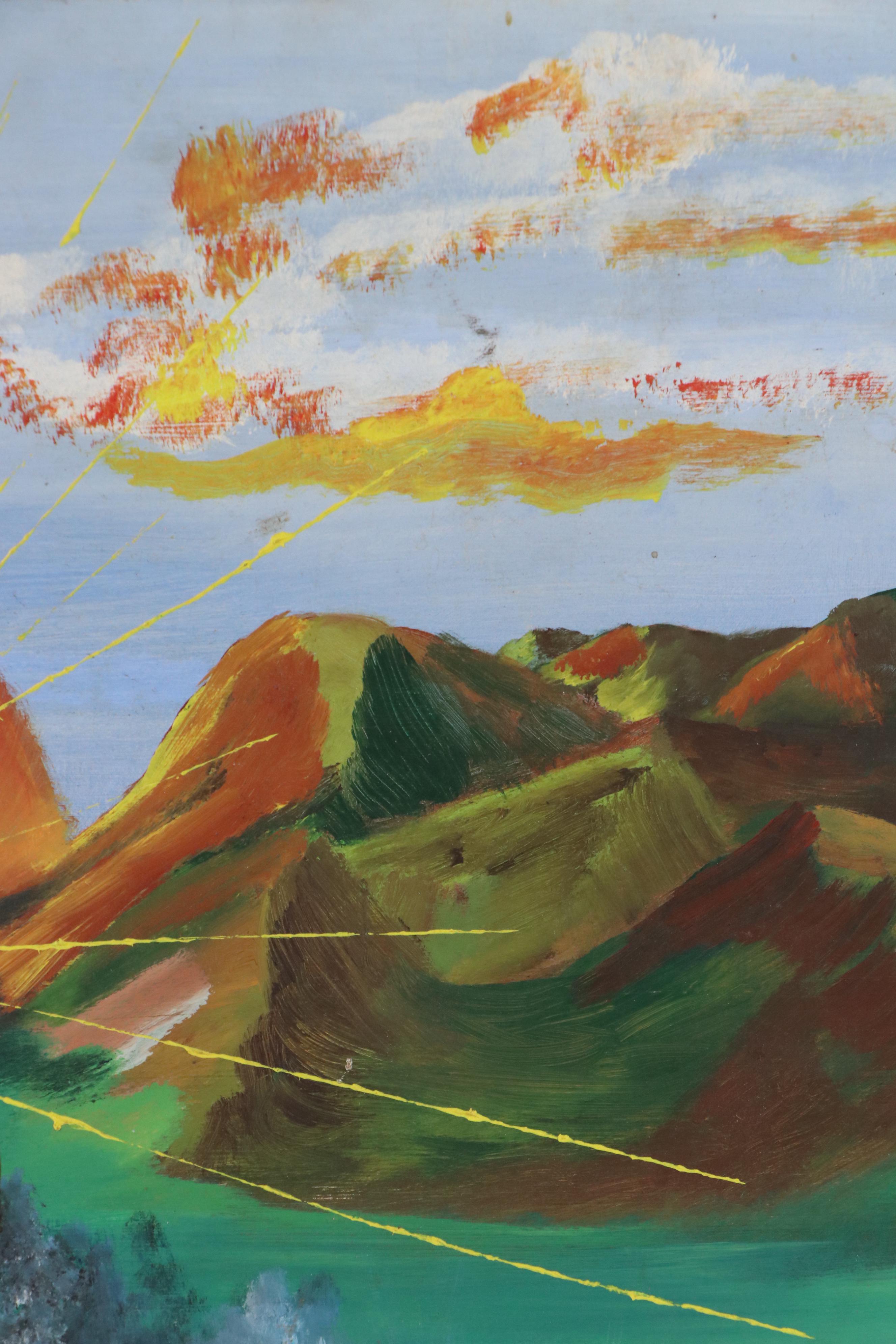 Shea Willis Stylized Mountainous Landscape Acrylic Painting, 1987