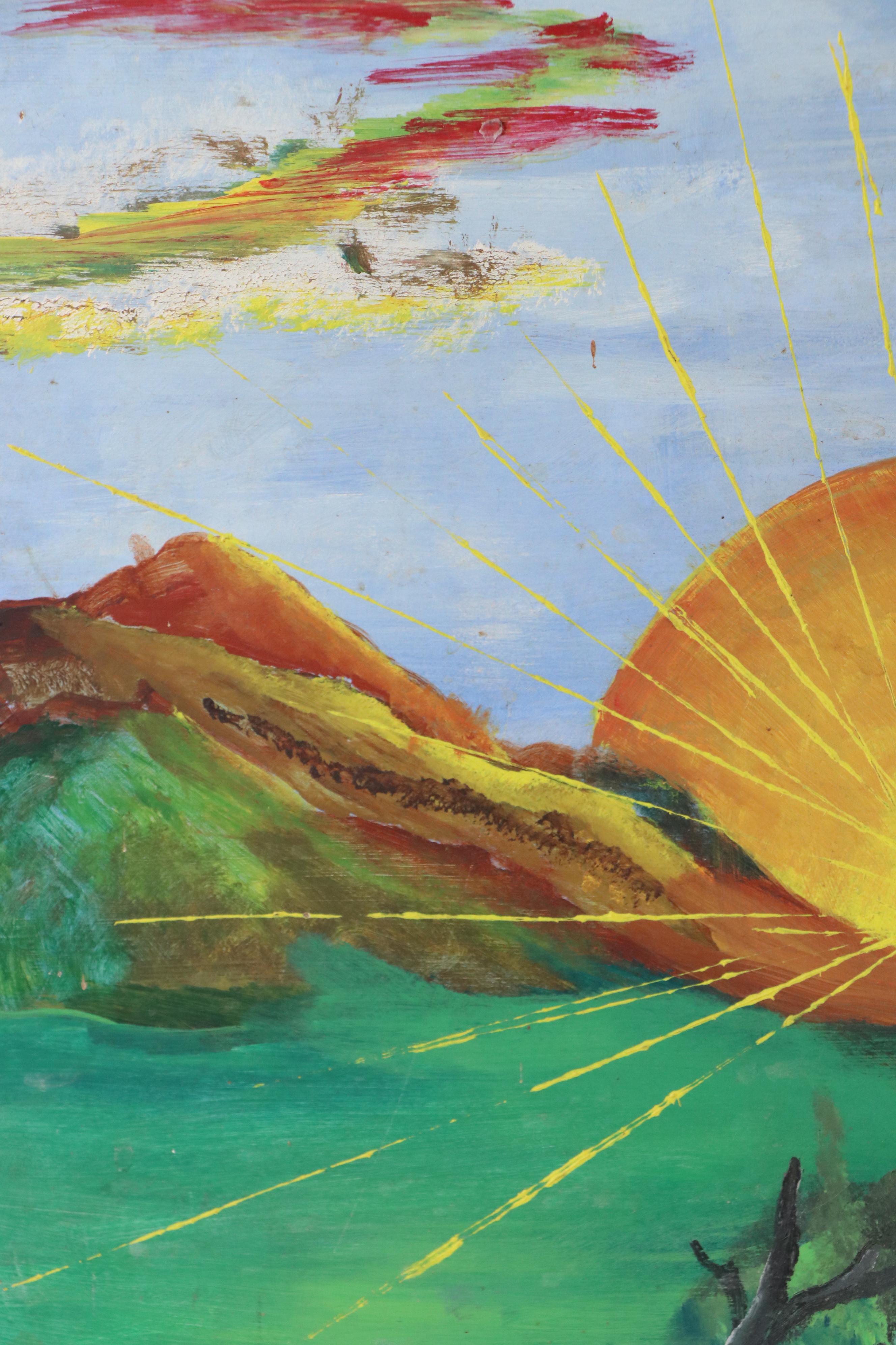 Shea Willis Stylized Mountainous Landscape Acrylic Painting, 1987