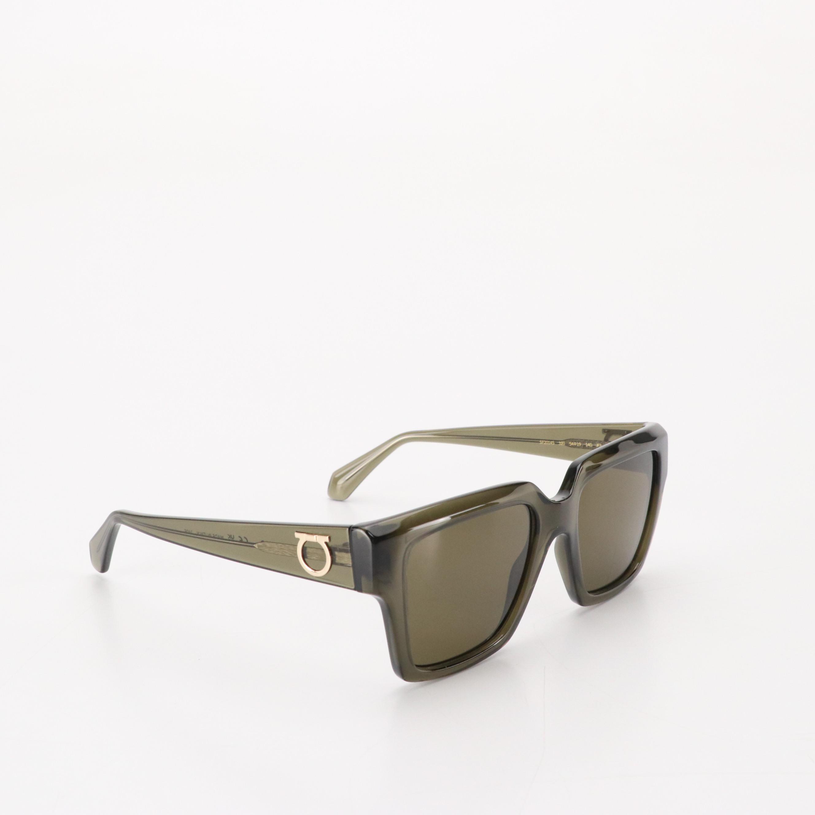 Salvatore Ferragamo SF2014S Transparent Khaki Square Sunglasses W/ Case & Box