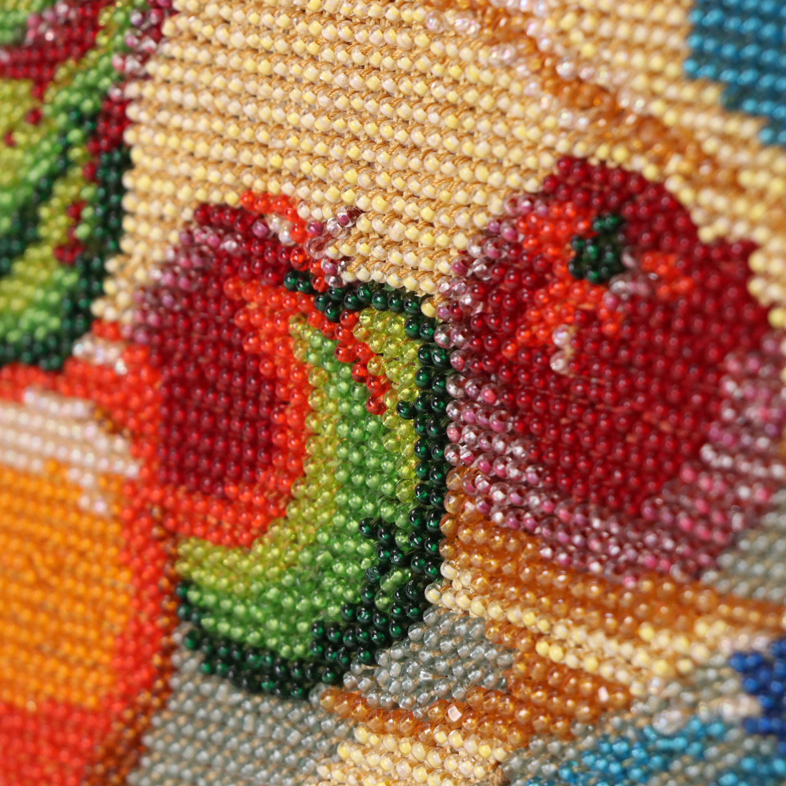 Hand-Embroidered Beadwork Panel Depicting Still Life, Mid-20th Century
