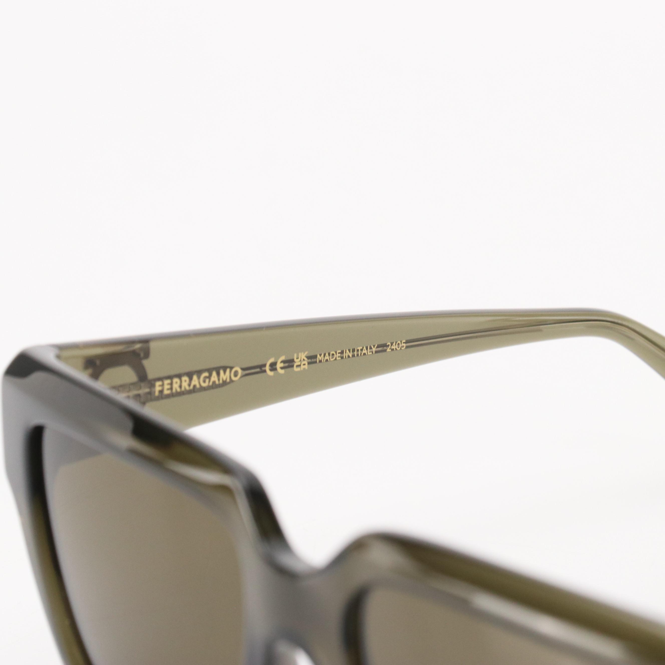 Salvatore Ferragamo SF2014S Transparent Khaki Square Sunglasses W/ Case & Box