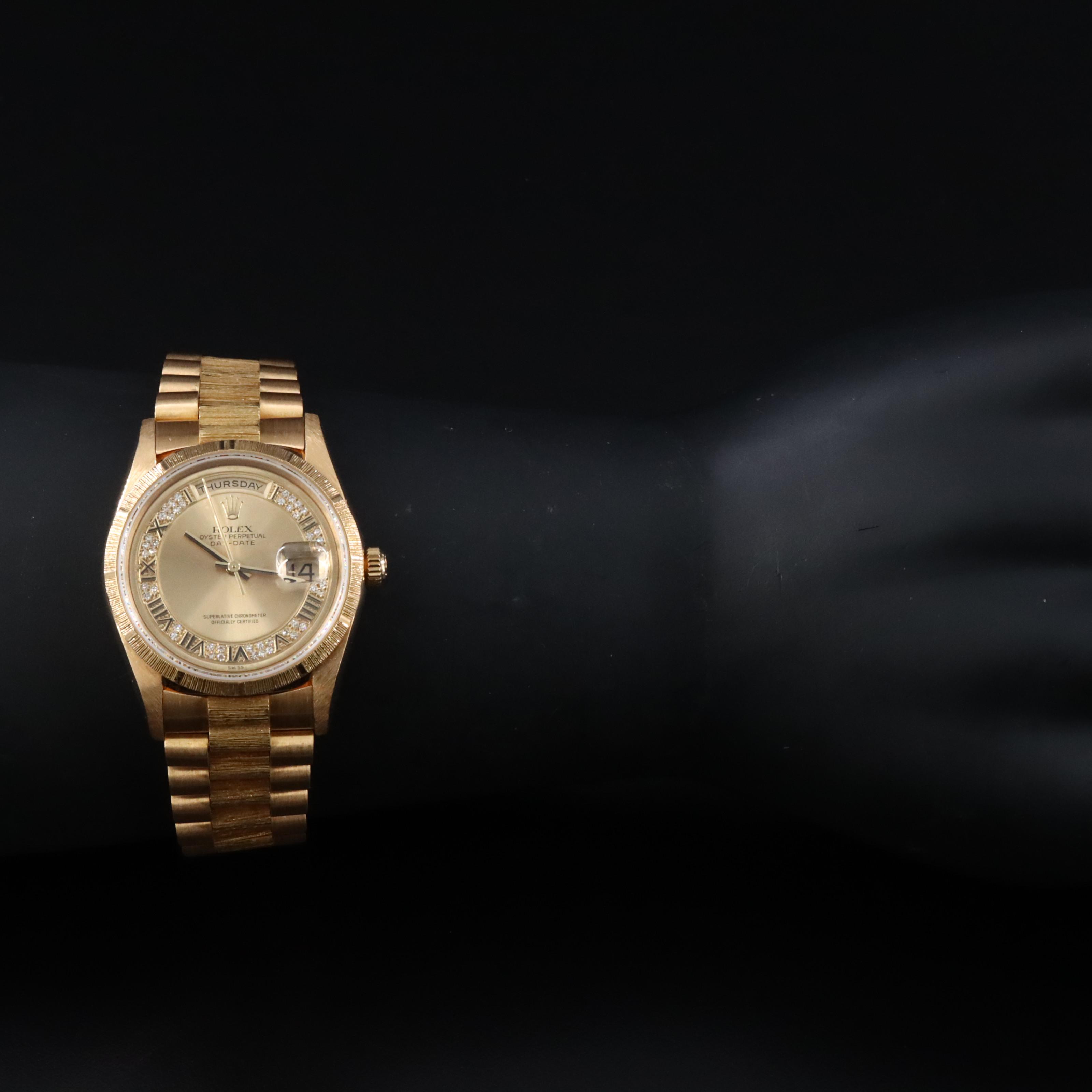 Rolex Day-Date 18248 18K Gold Custom Diamond Watch c.1991