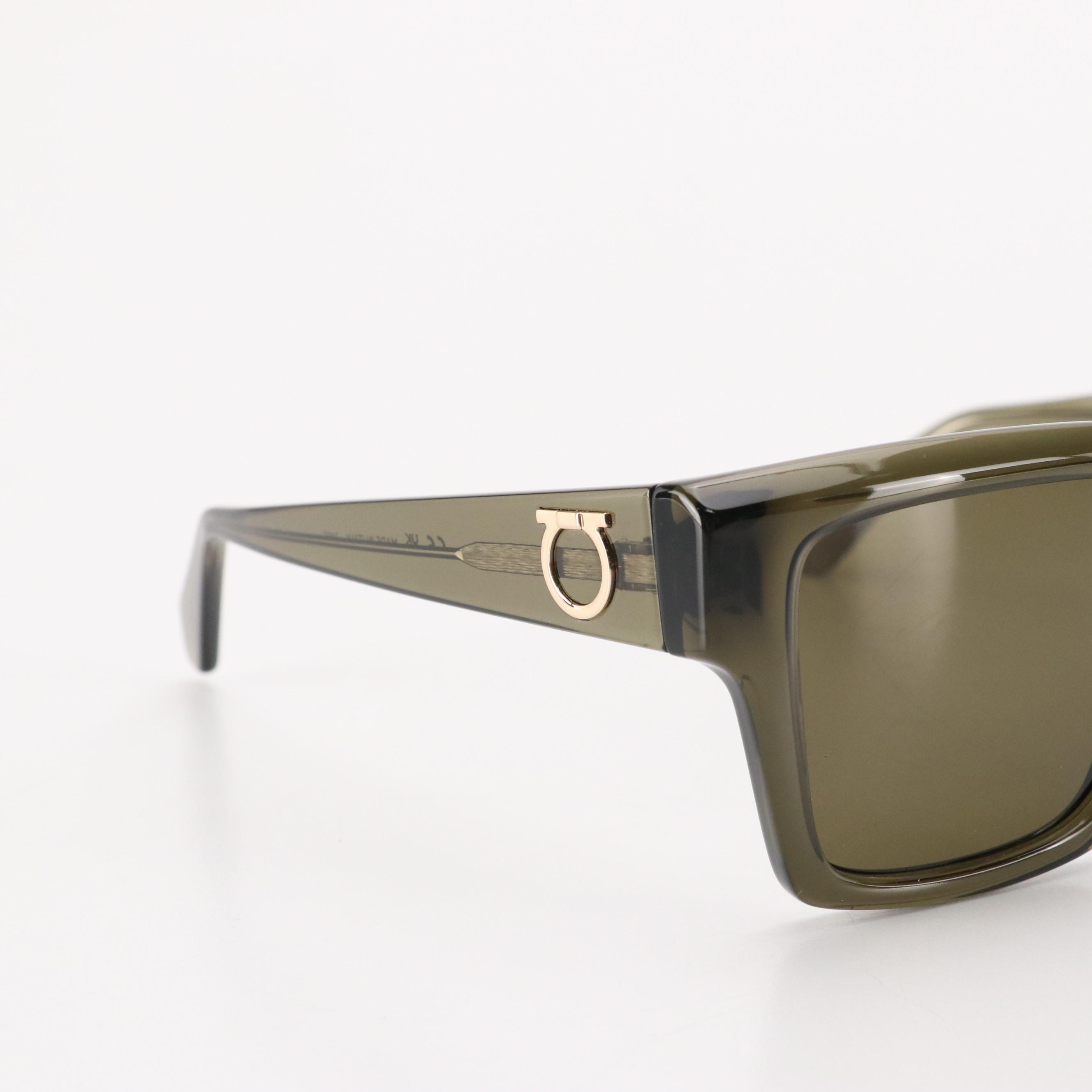 Salvatore Ferragamo SF2014S Transparent Khaki Square Sunglasses W/ Case & Box