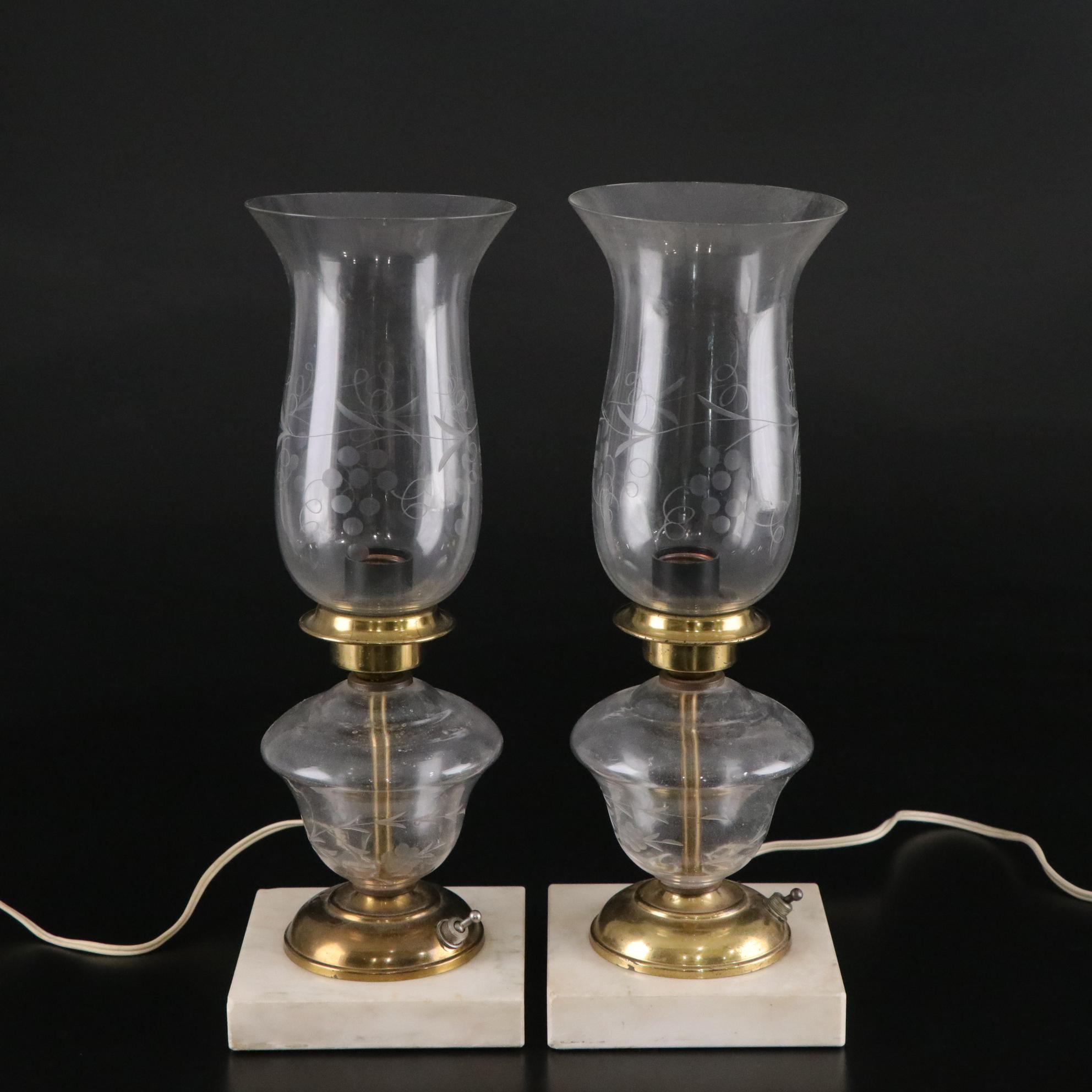 Etched Glass & Brass Accent Lamps