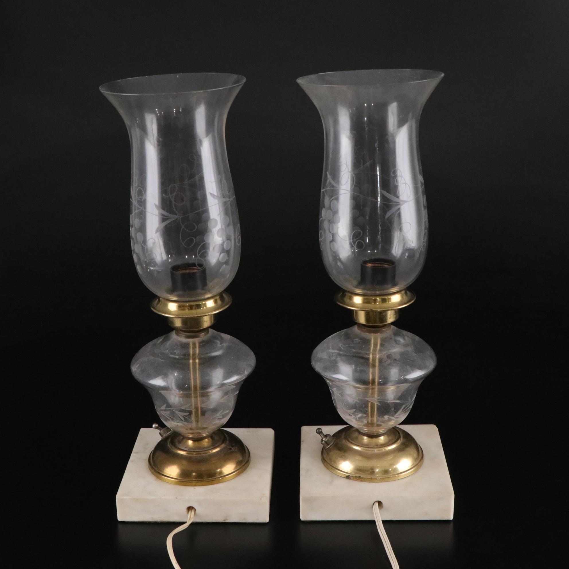 Etched Glass & Brass Accent Lamps