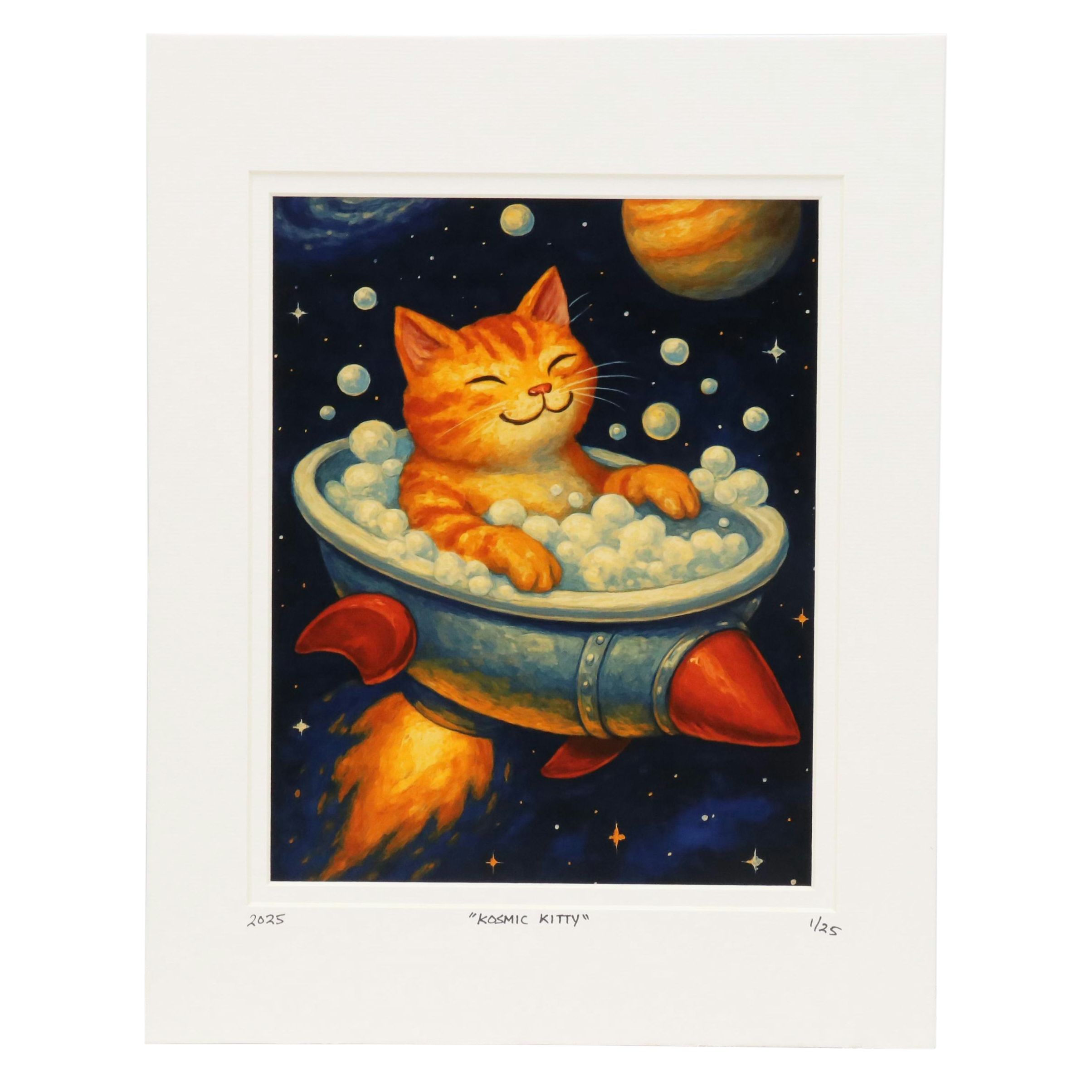 Cat in Bathtub Giclée on Paper "Kosmic Kitty," 2025