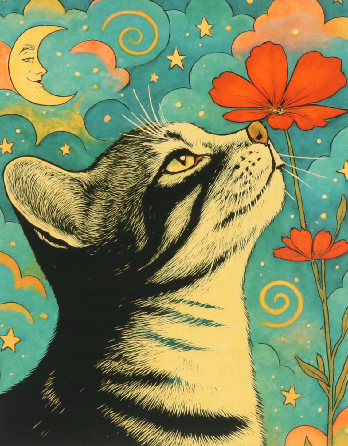 Cat Giclée on Paper "Blossom," 2025