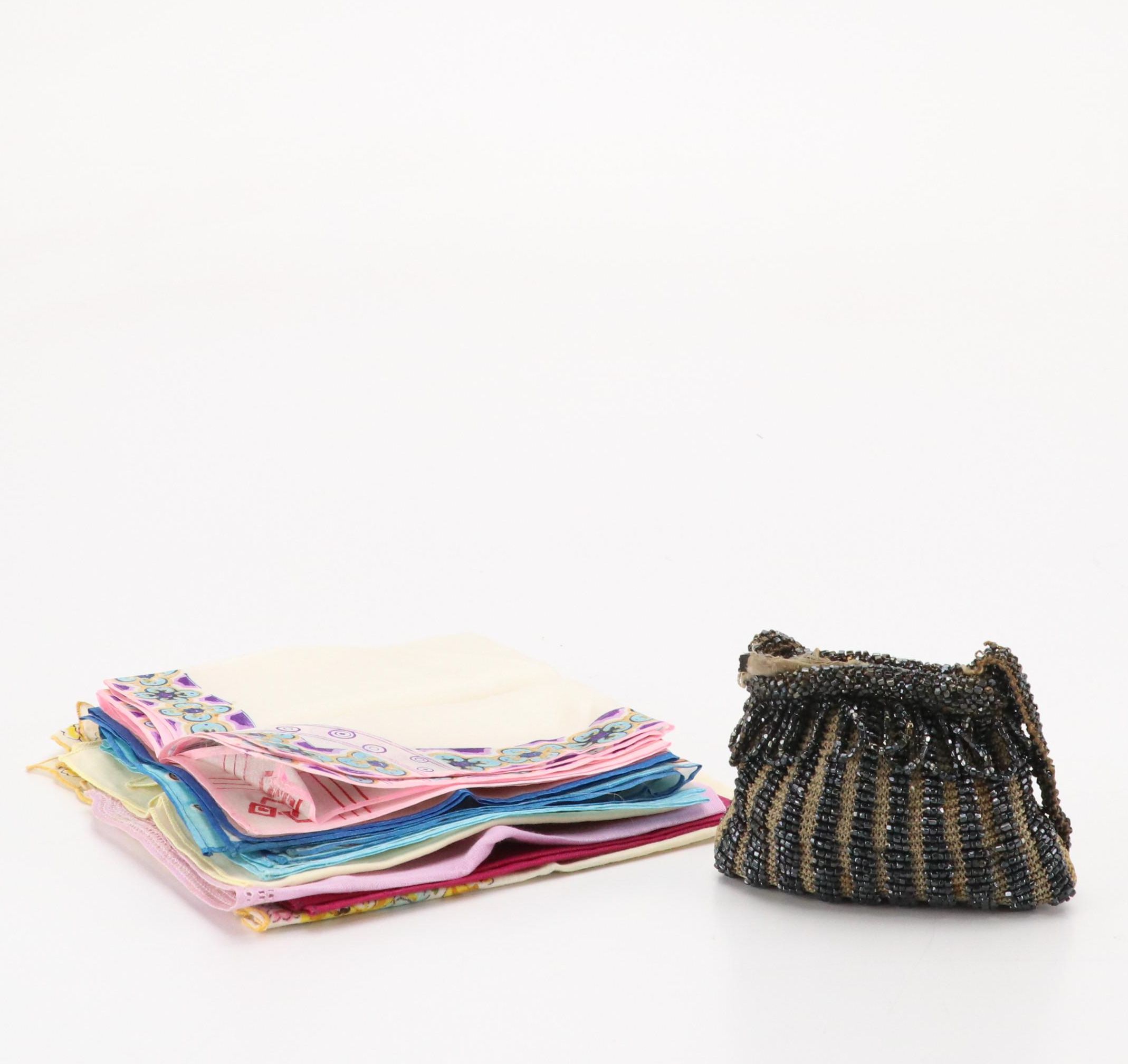 Antique Beaded Evening Bag and Vintage Handkerchiefs