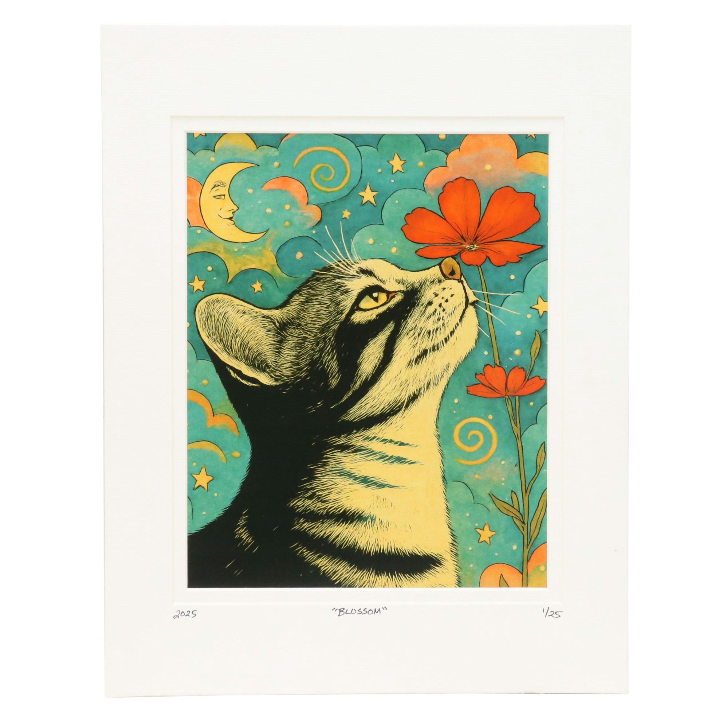 Cat Giclée on Paper "Blossom," 2025