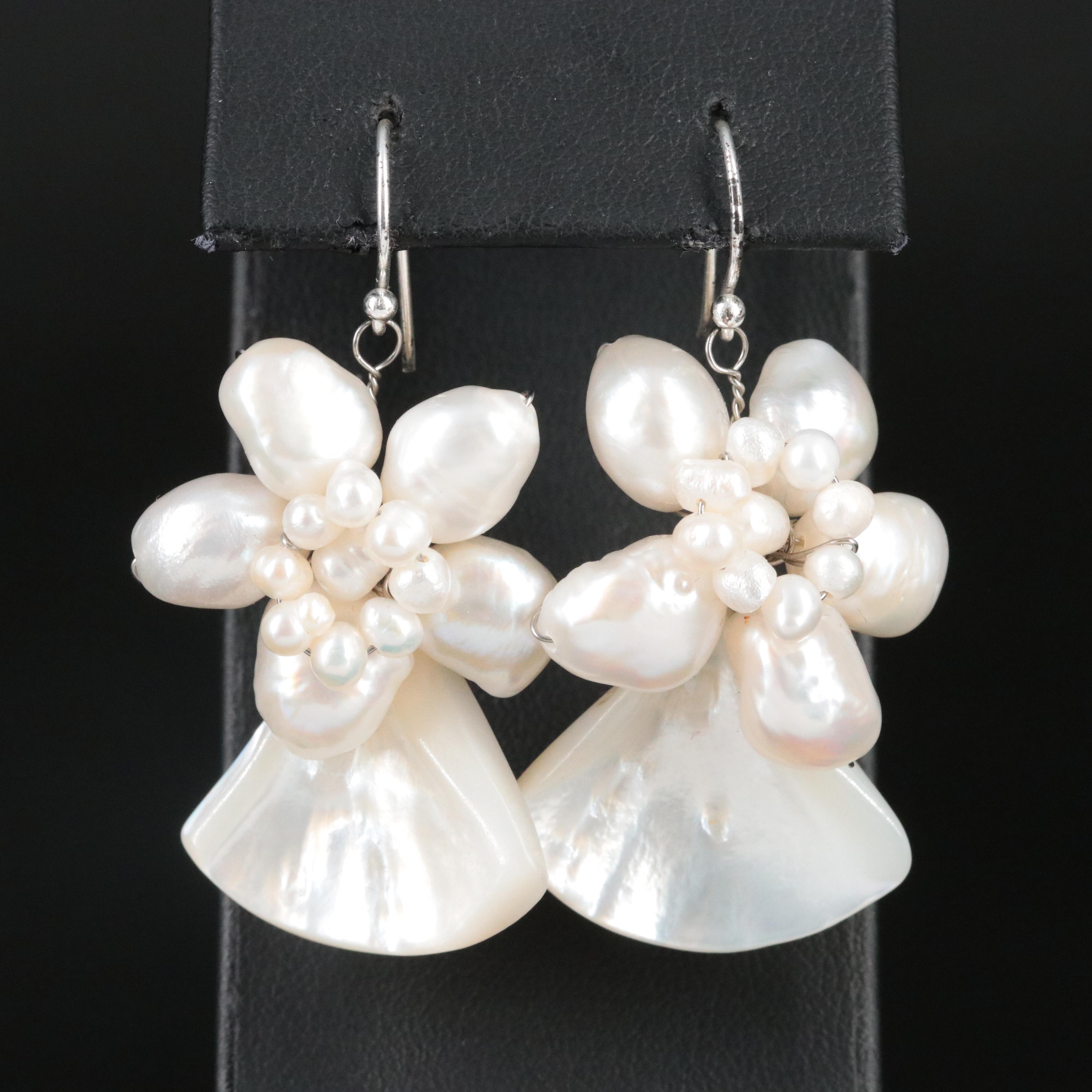 Pearl and Mother of Pearl Floral Drop Earrings
