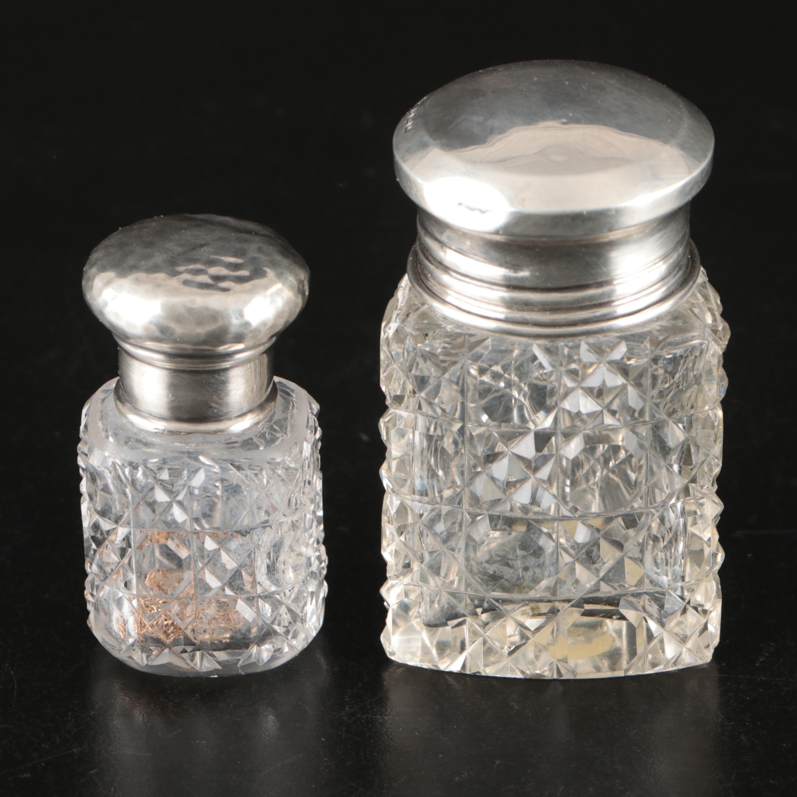 Birmingham Sterling and Cut Glass Dresser Jars and Other Vanity Items