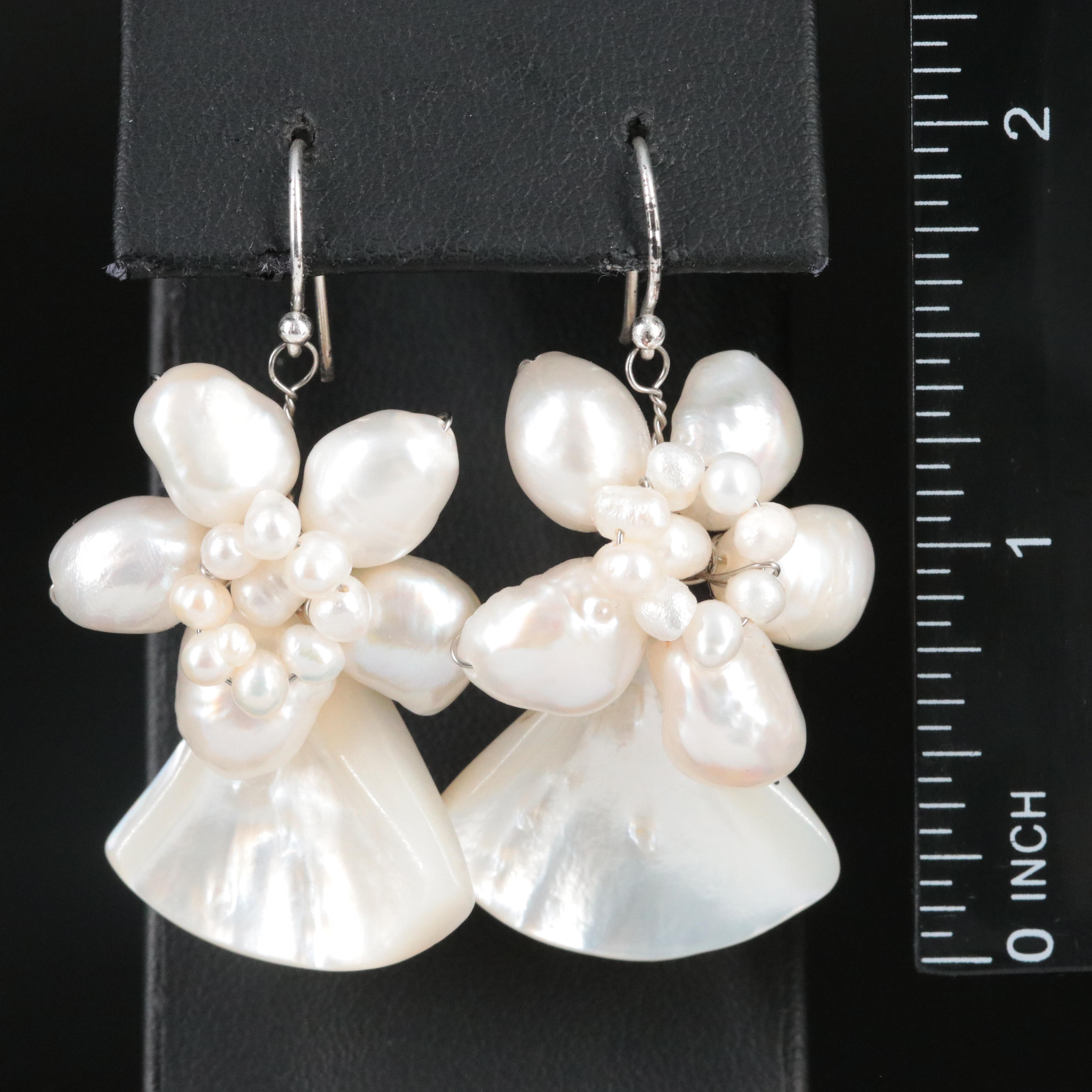 Pearl and Mother of Pearl Floral Drop Earrings