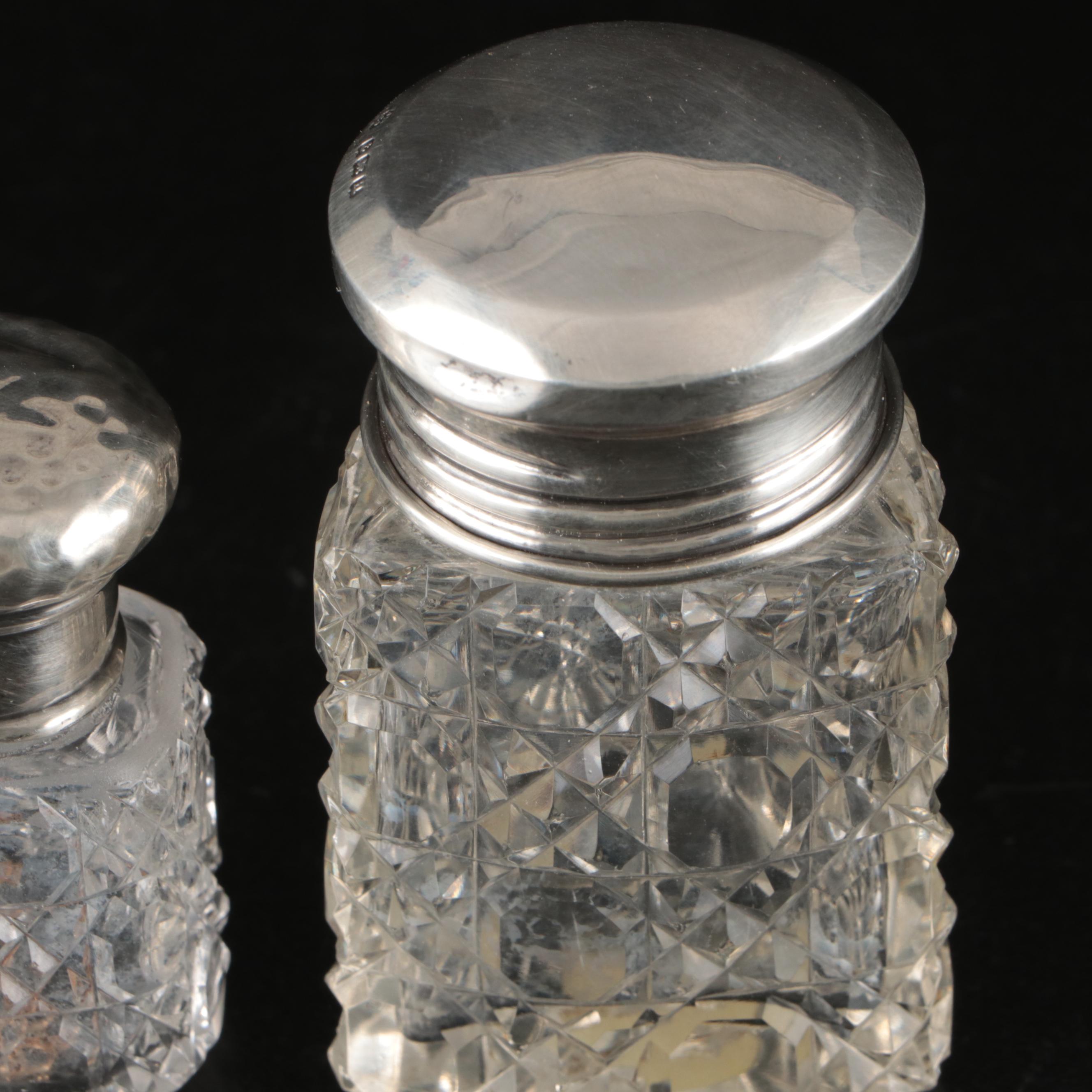 Birmingham Sterling and Cut Glass Dresser Jars and Other Vanity Items