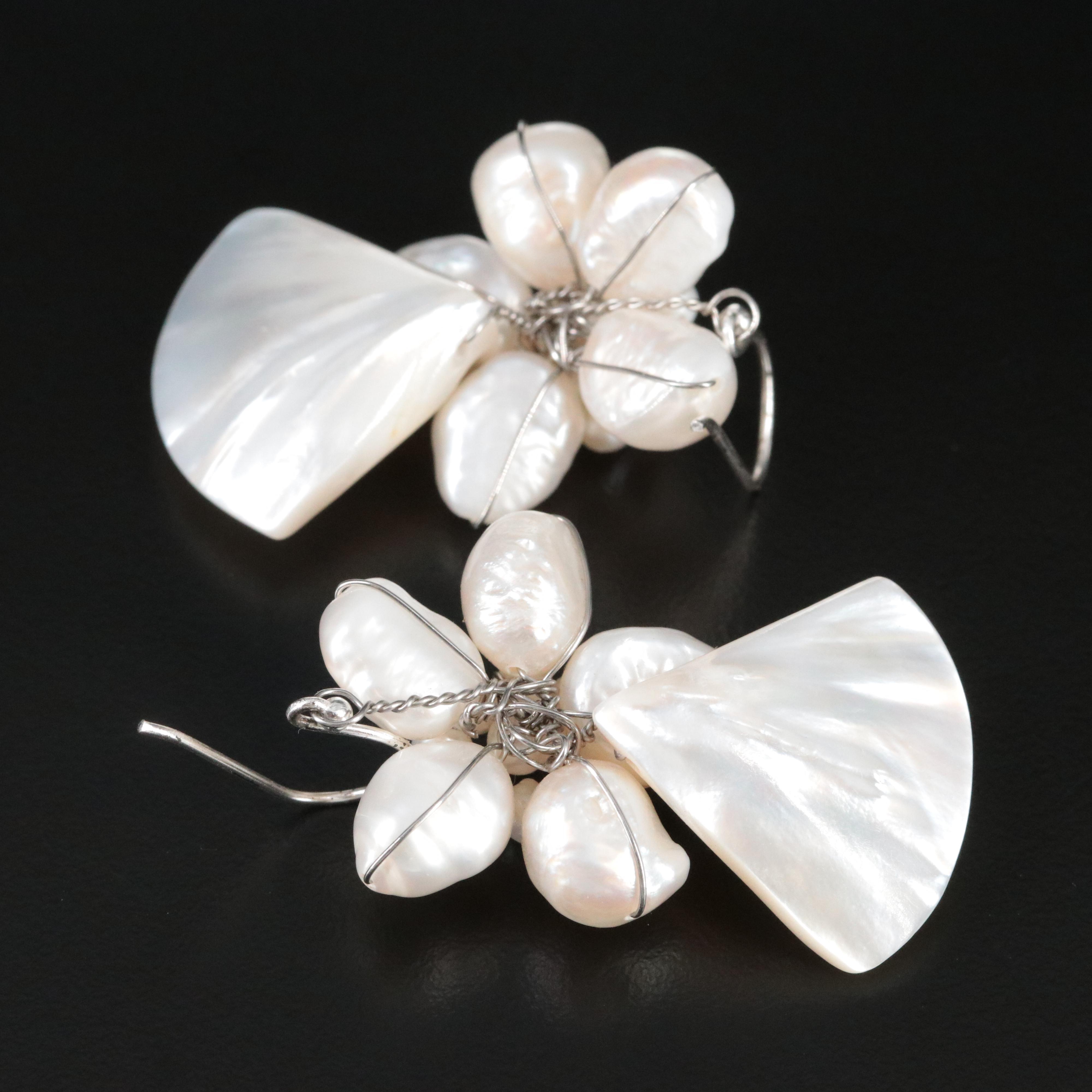 Pearl and Mother of Pearl Floral Drop Earrings