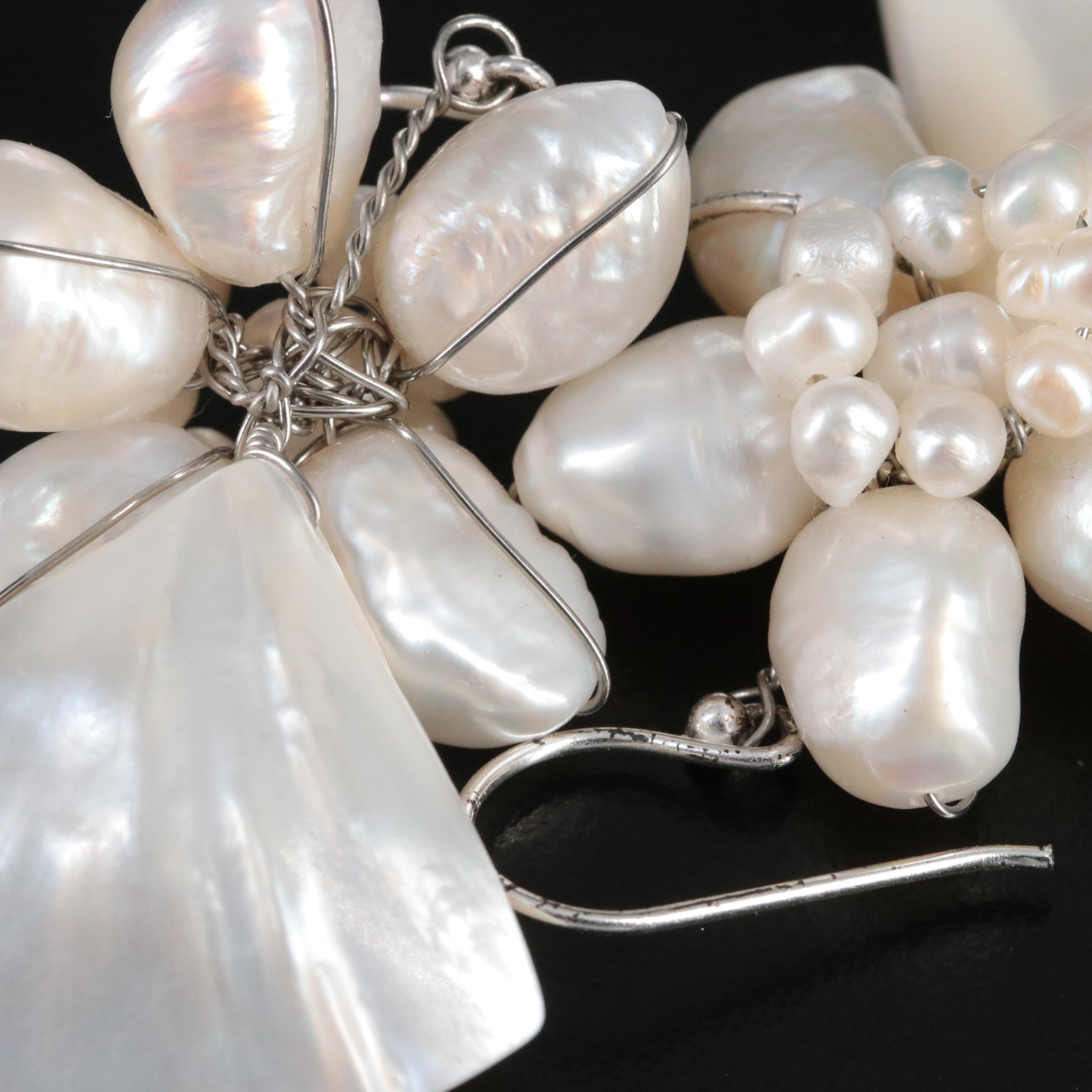 Pearl and Mother of Pearl Floral Drop Earrings