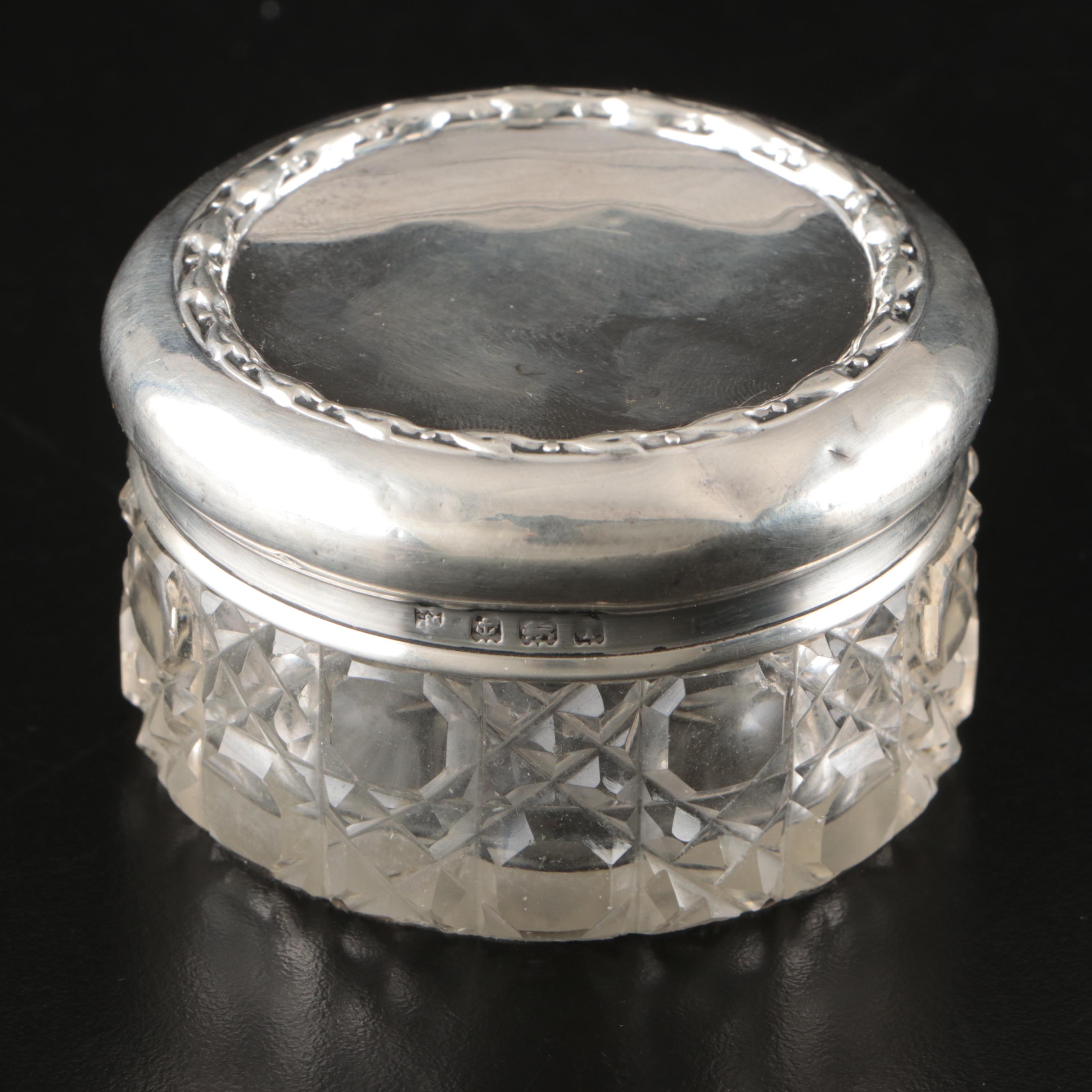 Birmingham Sterling and Cut Glass Dresser Jars and Other Vanity Items