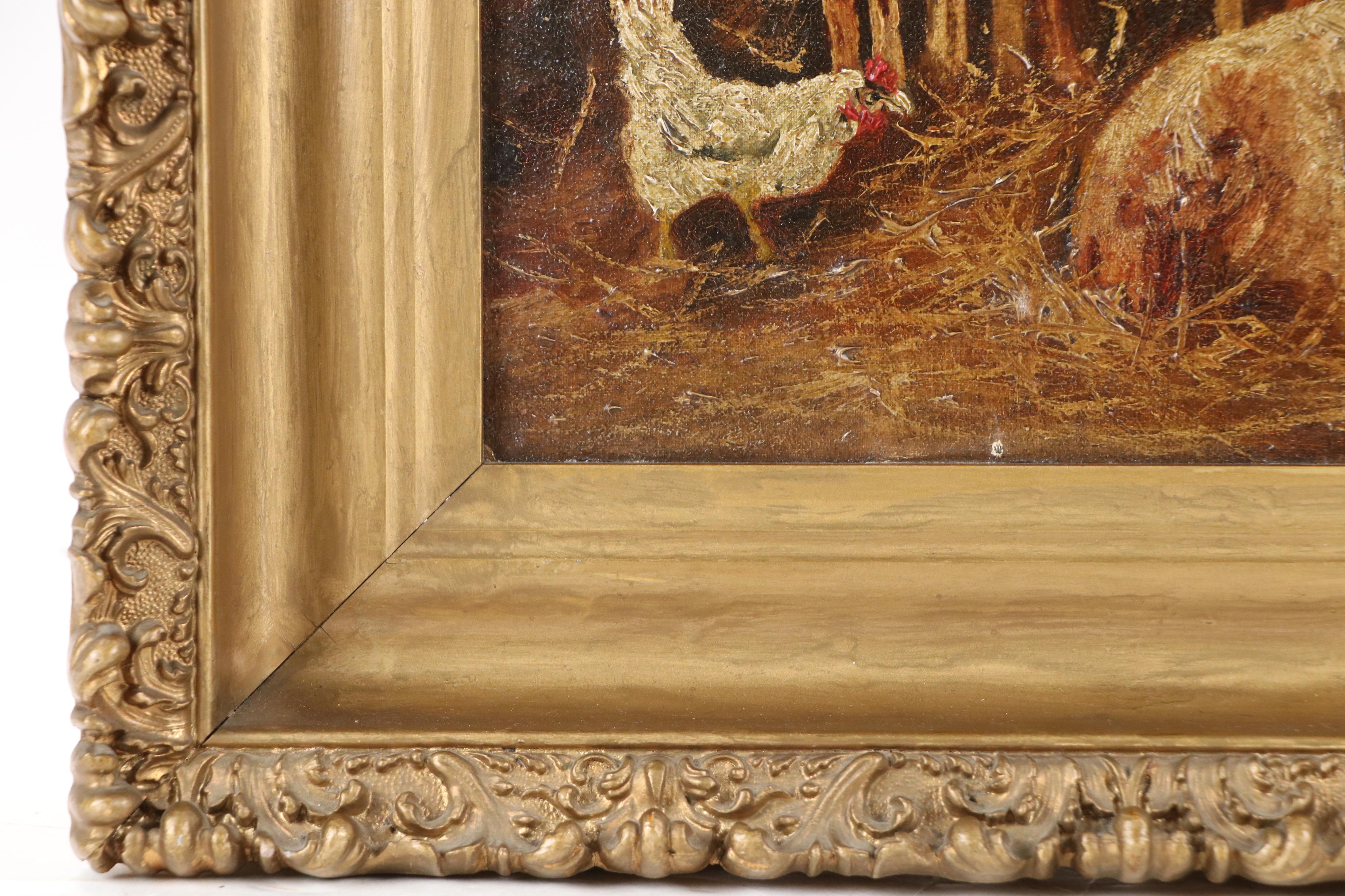 Farmyard Genre Oil Painting of Sheepfold Scene, Late 19th or Early 20th Century