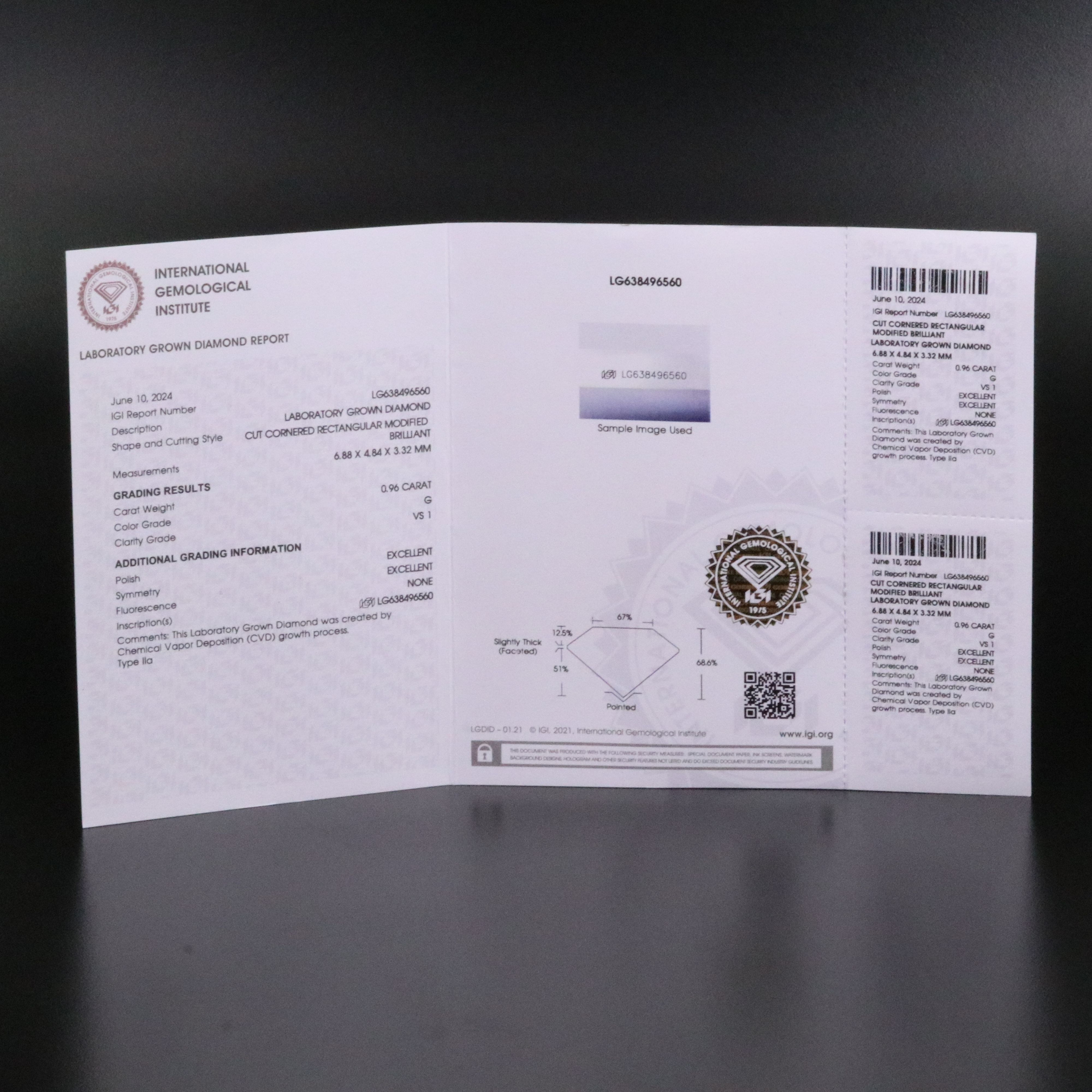 Loose 0.96 CT Lab Grown Diamond with IGI Report