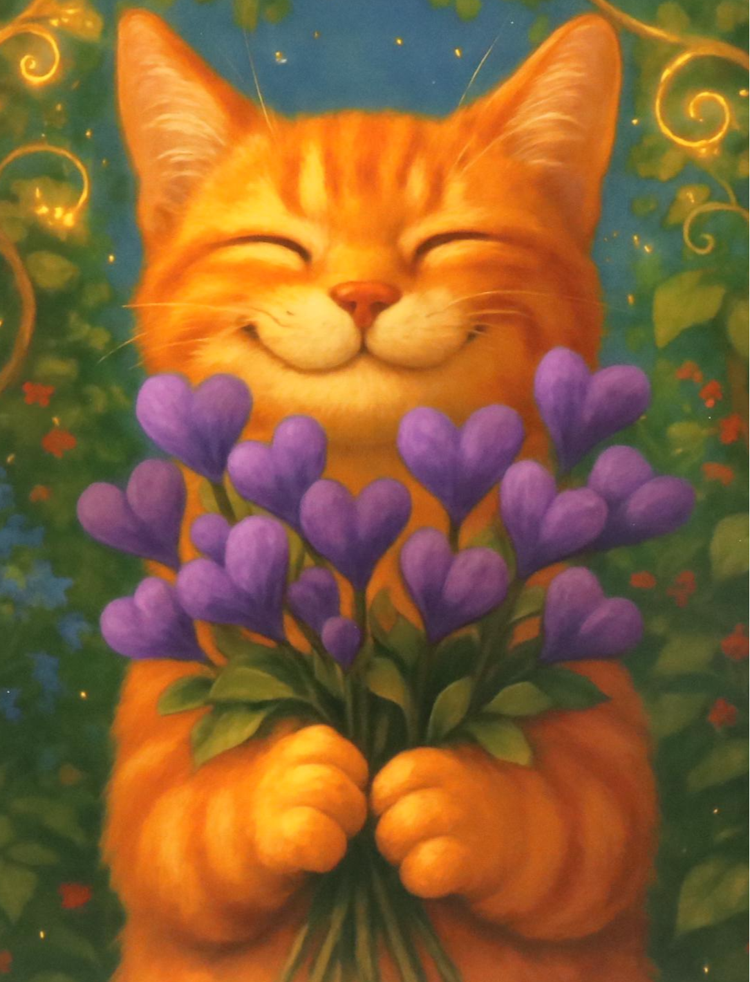 Happy Cat Giclée on Paper "Heartblush," 2025