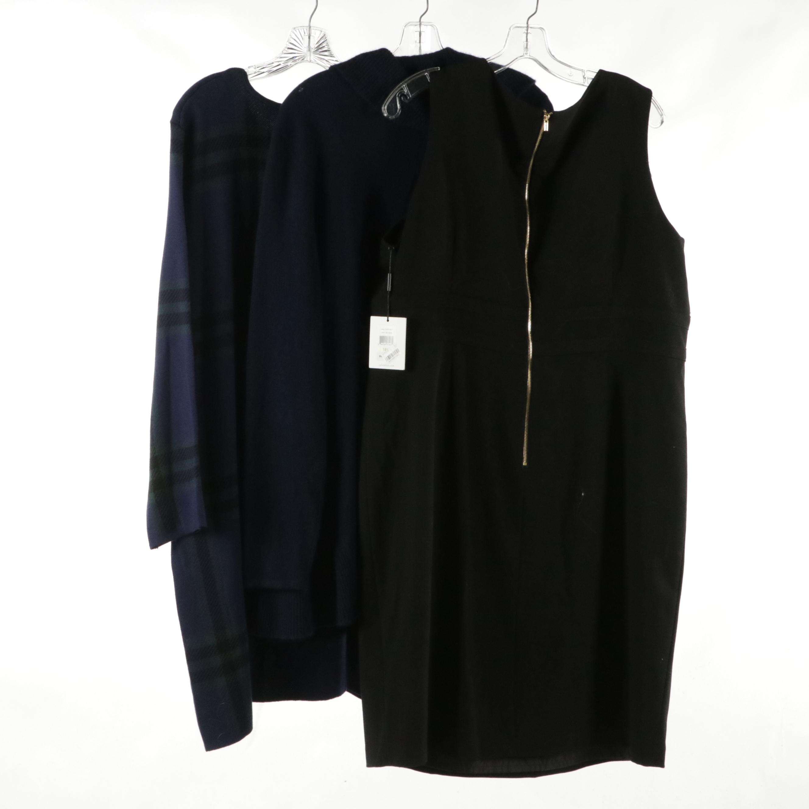 Calvin Klein Dress, Neiman Marcus Cashmere Cardigan & Anne Klein Long Jacket