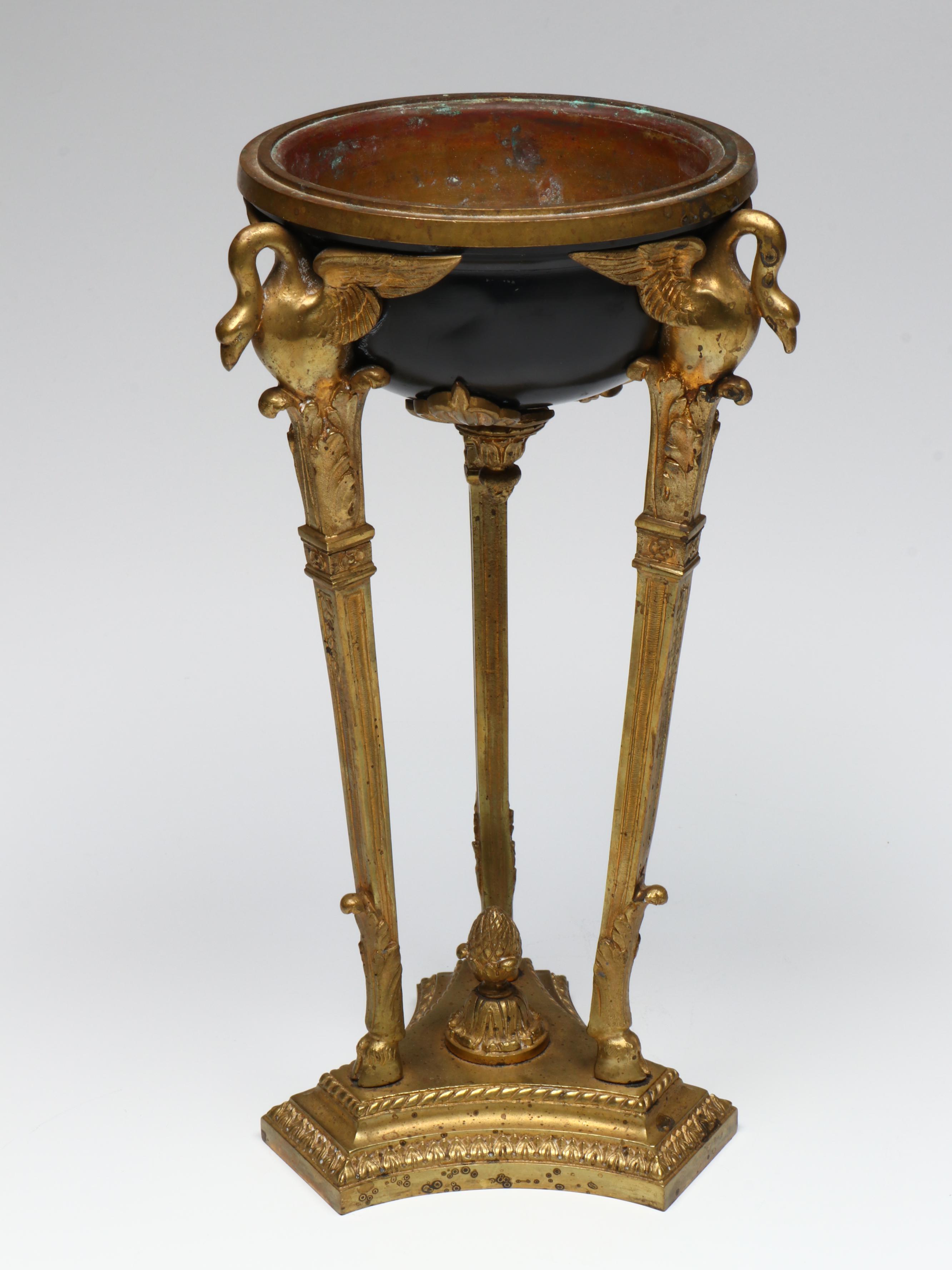 Empire Style Brass Footed Bowl with Metal Wall Sconces and Other Décor