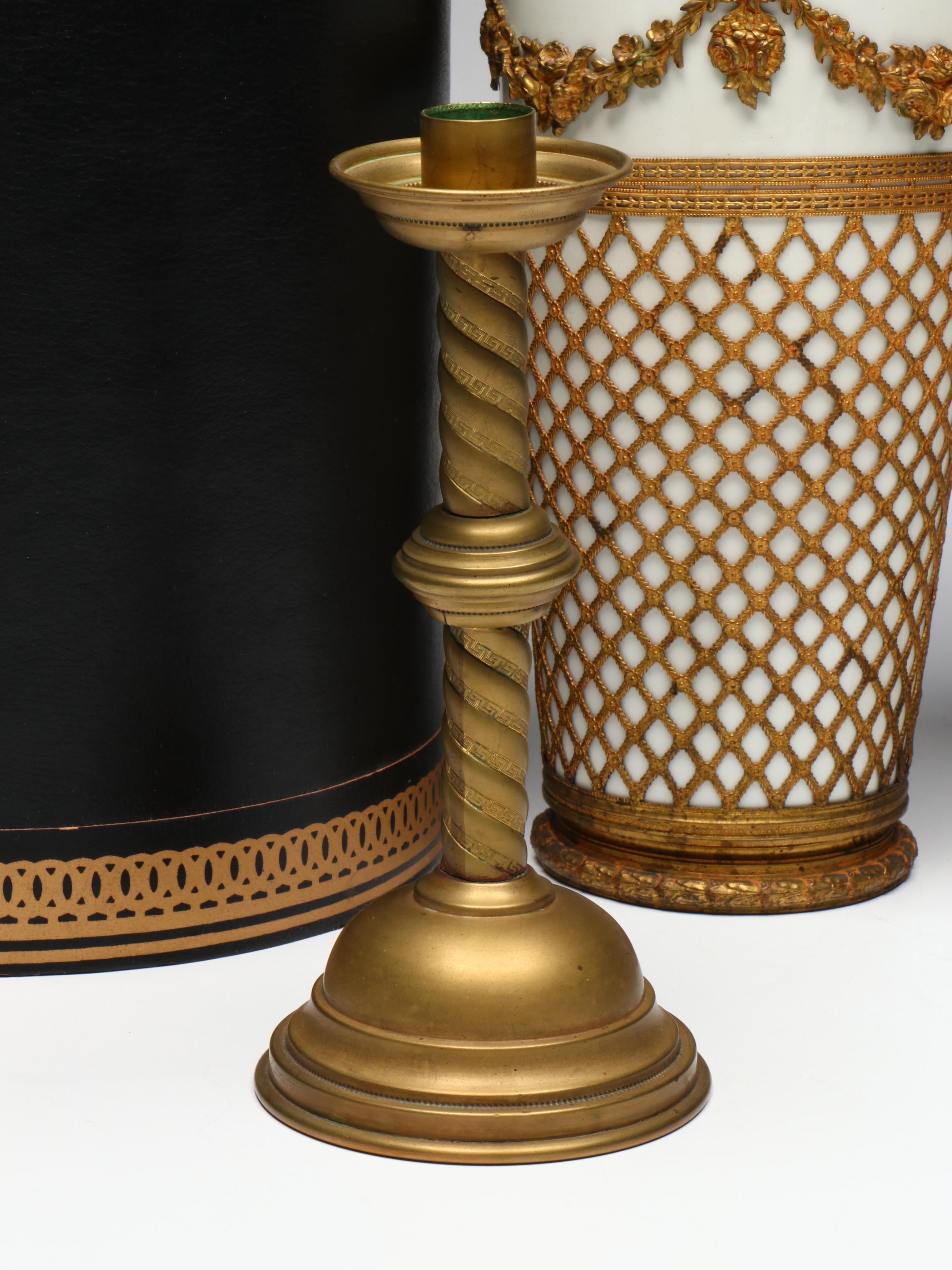 Empire Style Brass Footed Bowl with Metal Wall Sconces and Other Décor
