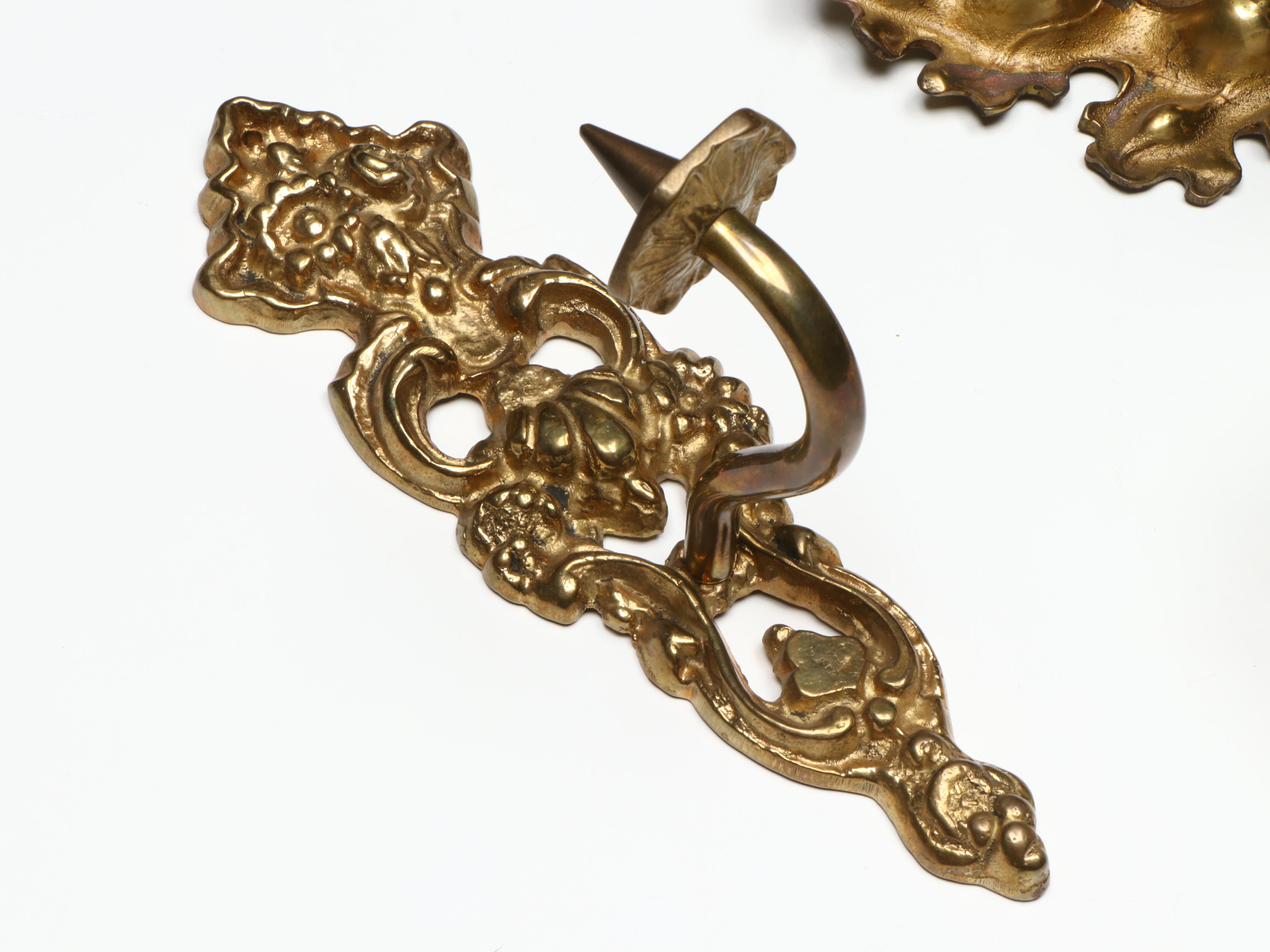 Empire Style Brass Footed Bowl with Metal Wall Sconces and Other Décor