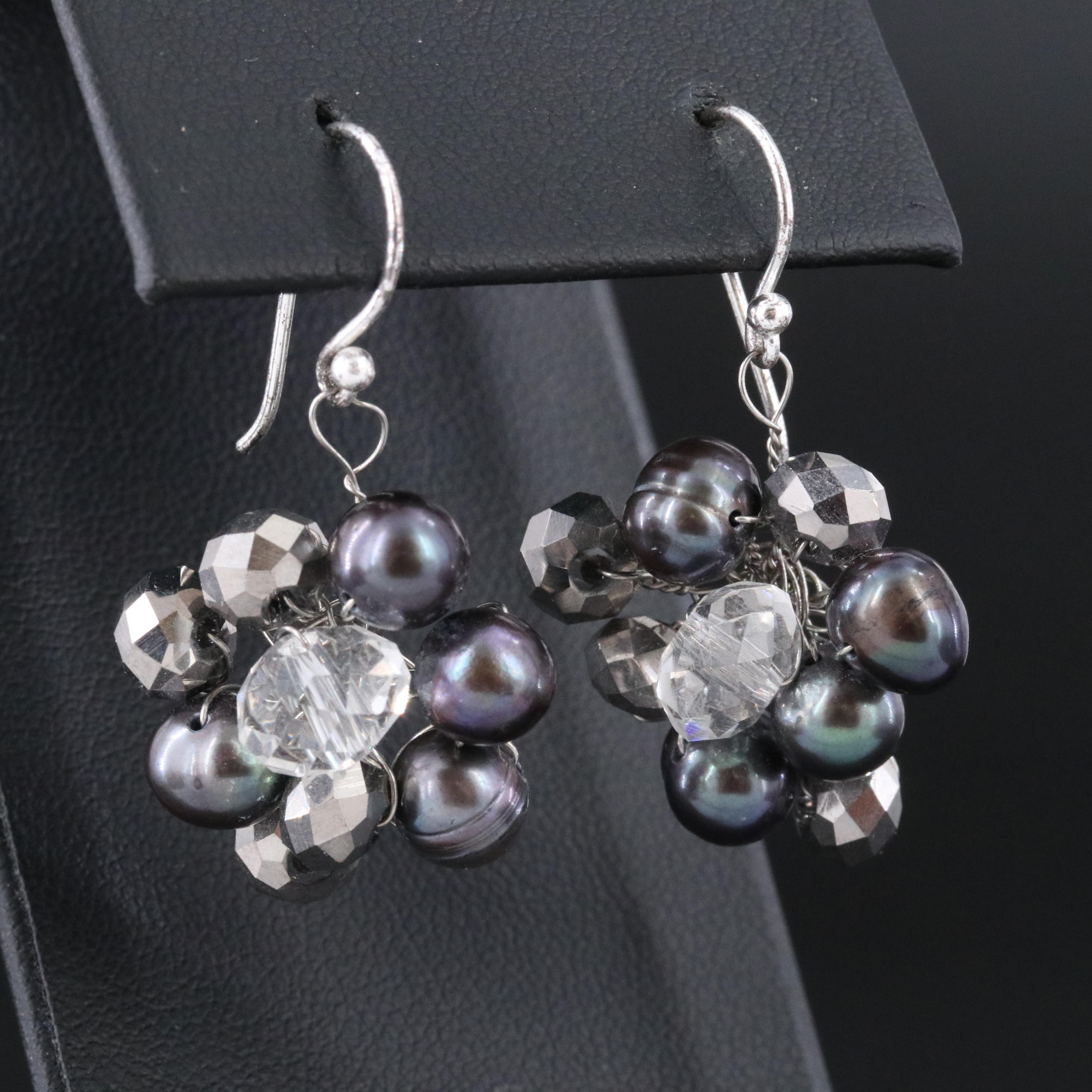 Pearl and Glass Cluster Drop Earrings