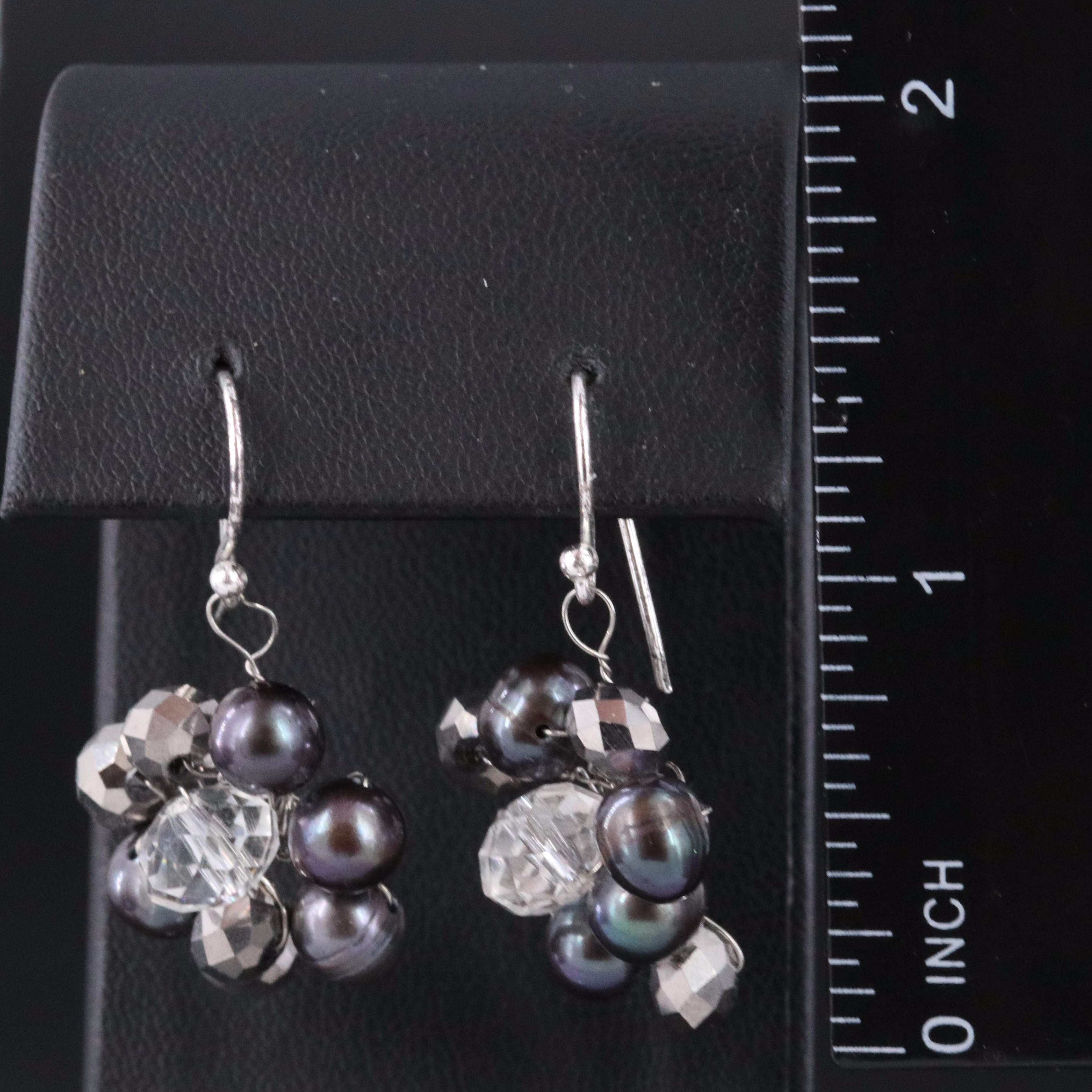 Pearl and Glass Cluster Drop Earrings