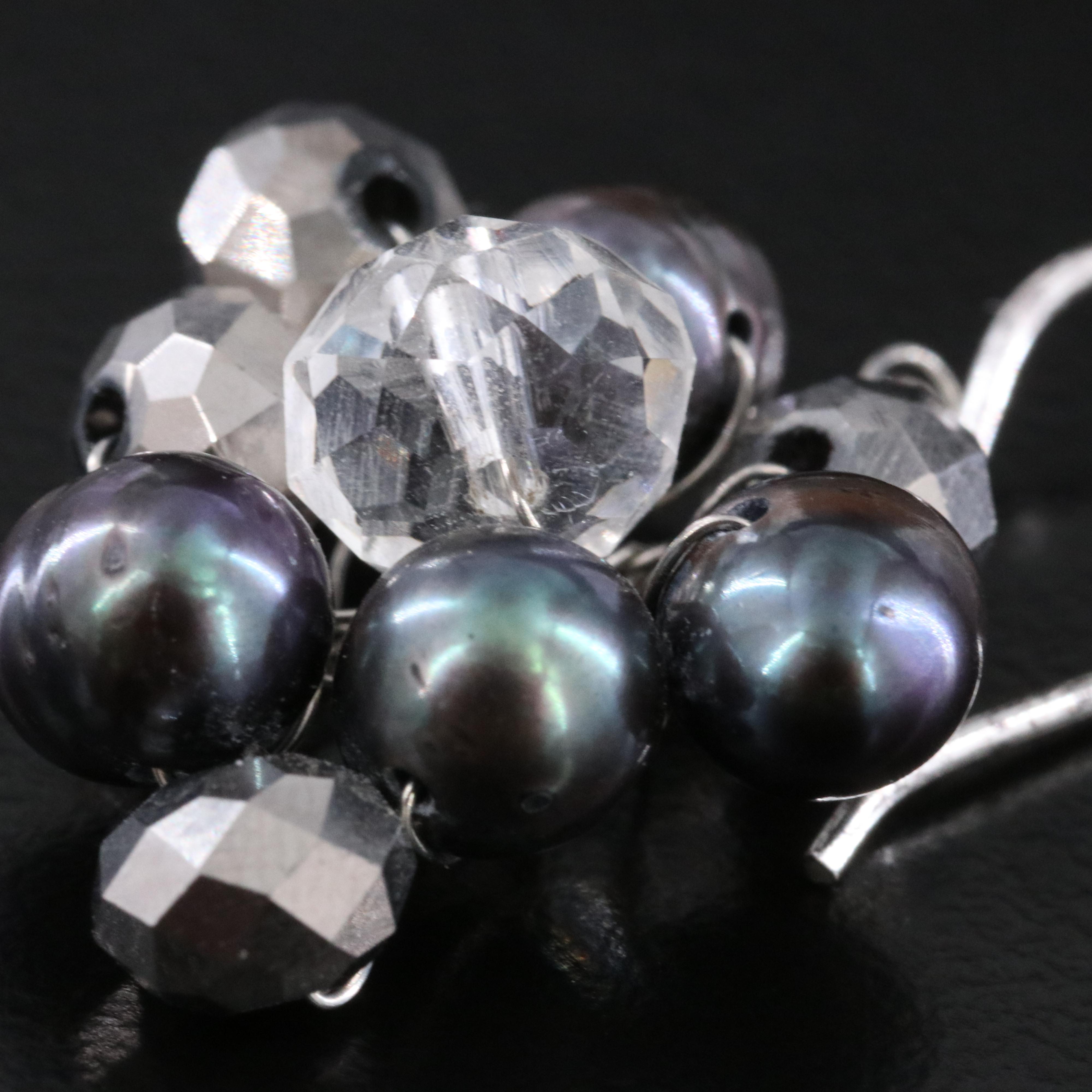 Pearl and Glass Cluster Drop Earrings