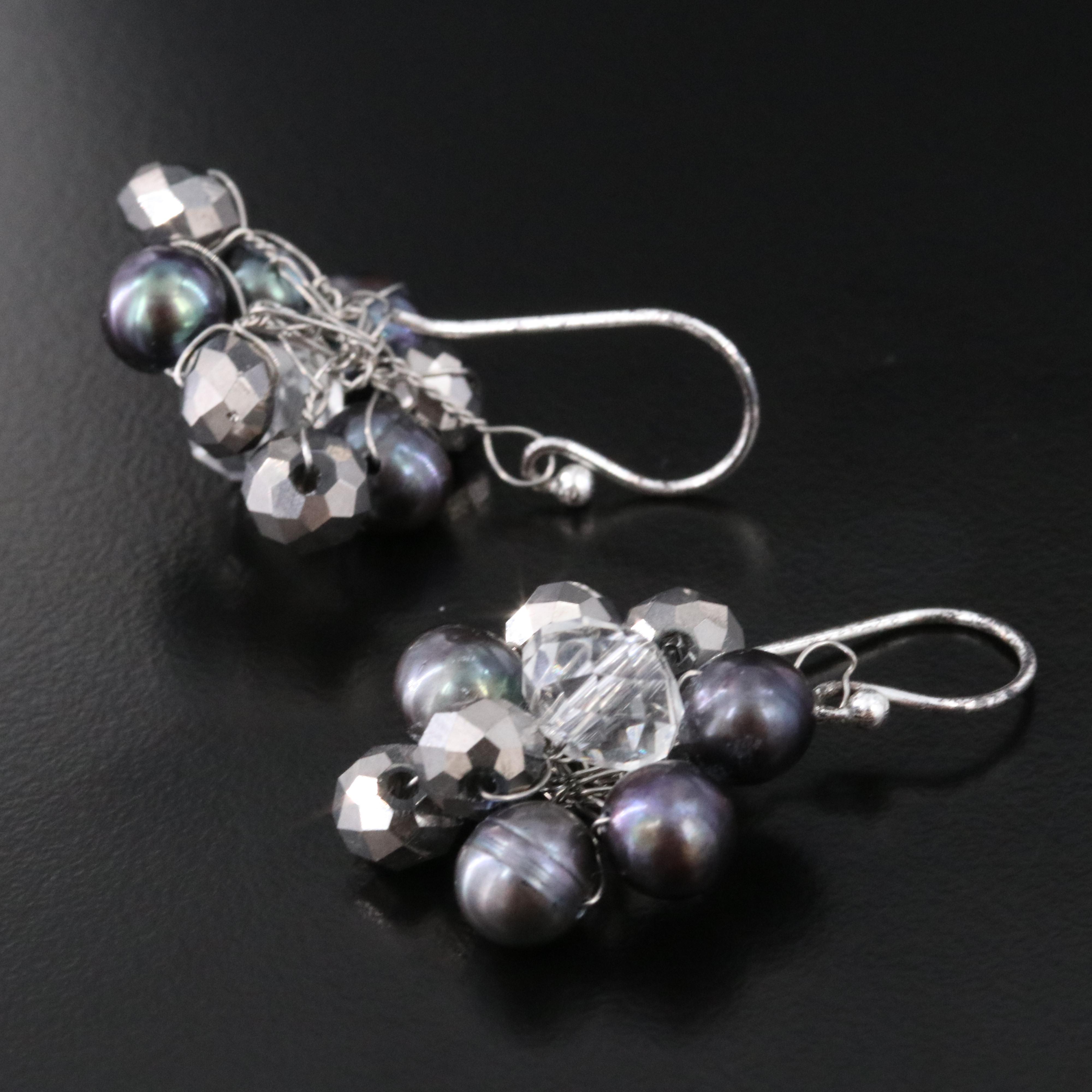 Pearl and Glass Cluster Drop Earrings