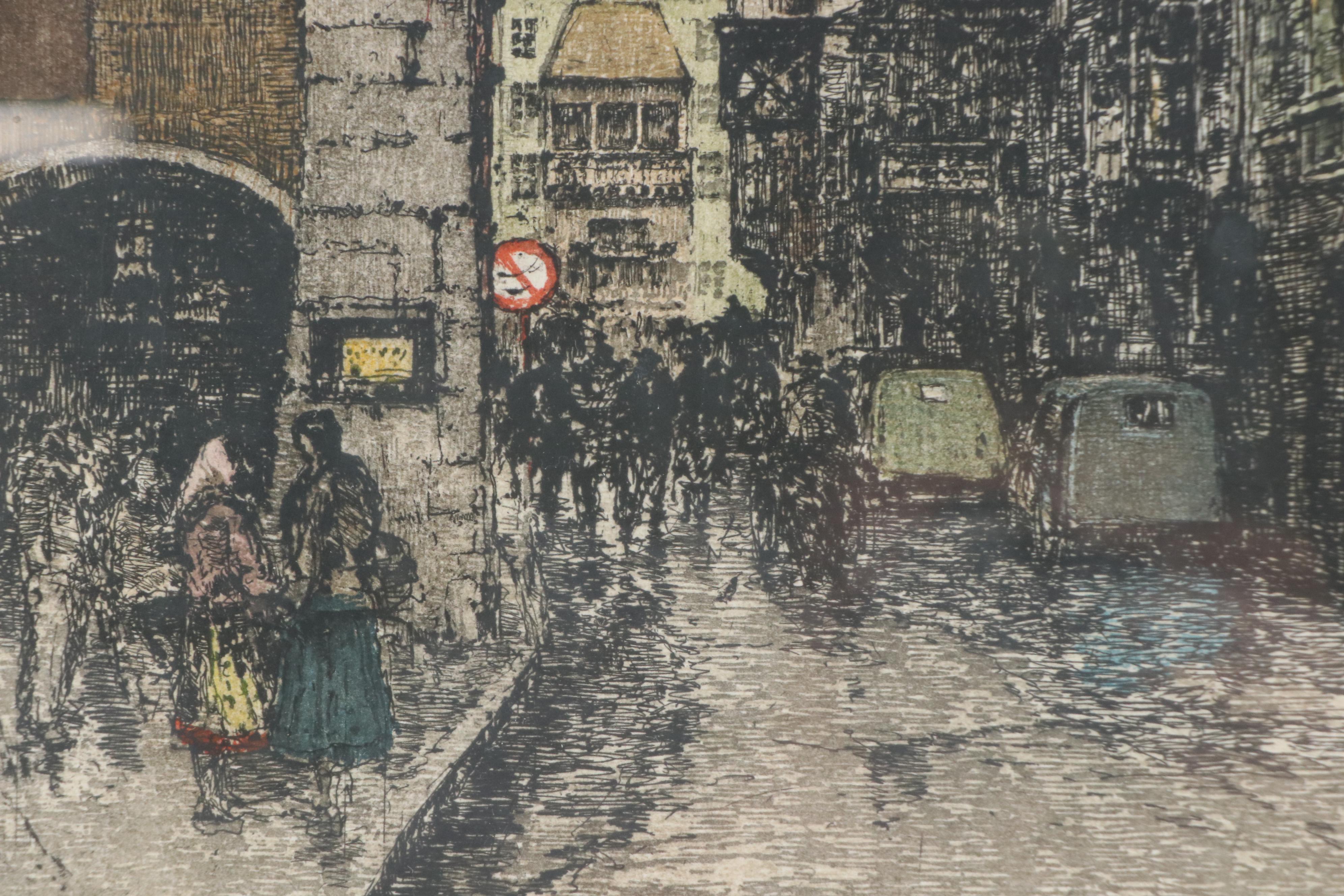 Luigi Kasimir Etching With Aquatint "Innsbruck, Golden Roof"