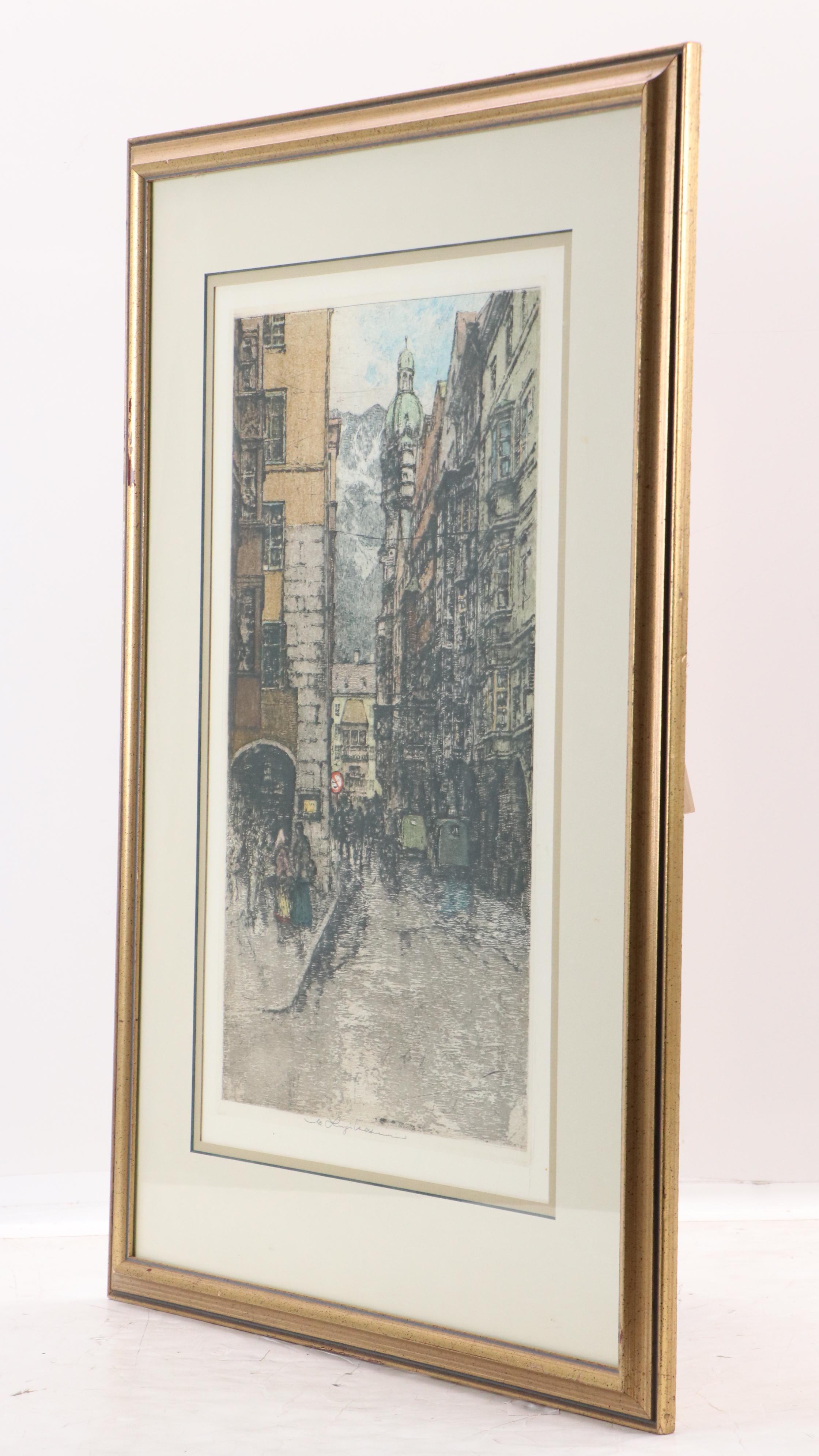 Luigi Kasimir Etching With Aquatint "Innsbruck, Golden Roof"