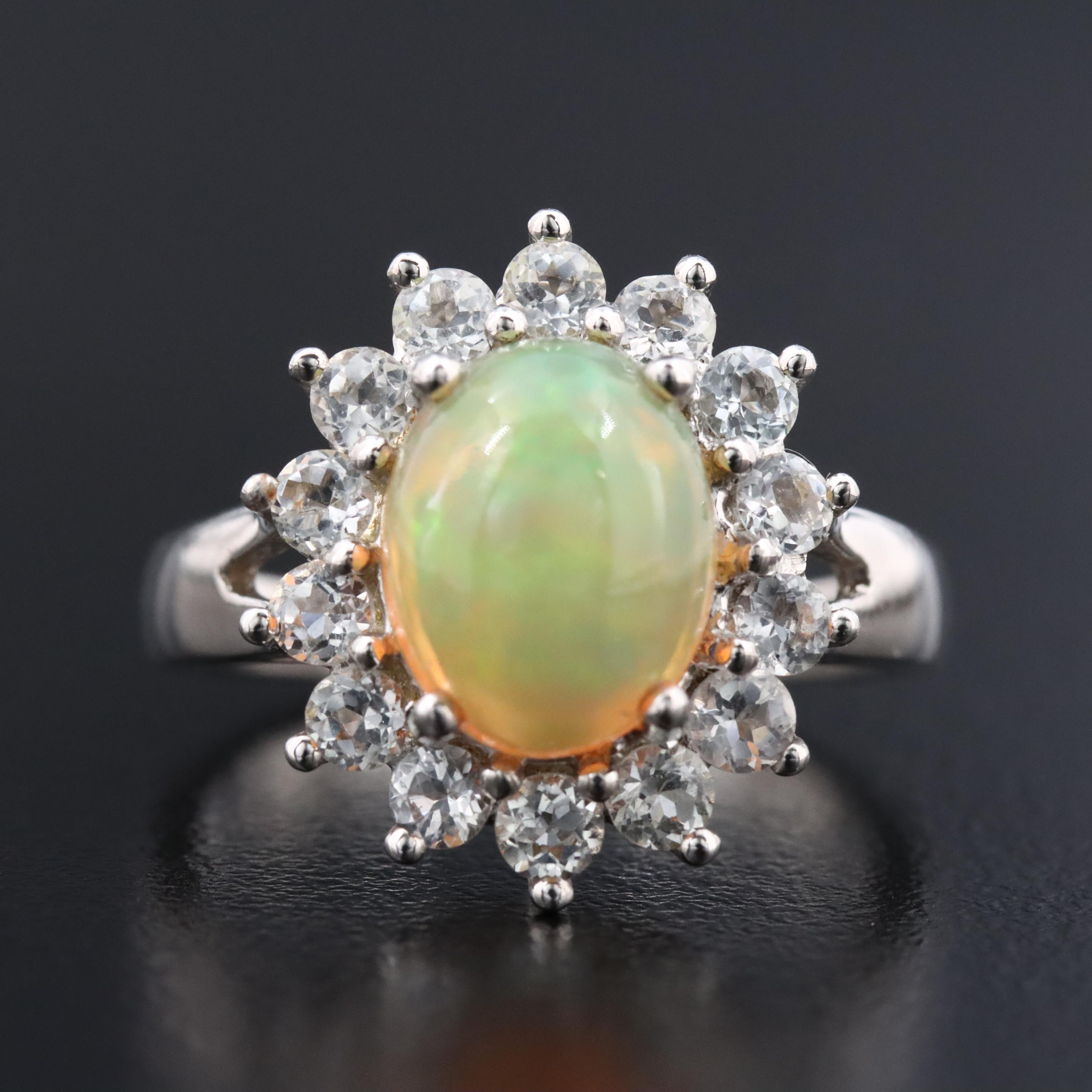 Sterling Opal and White Topaz Ring